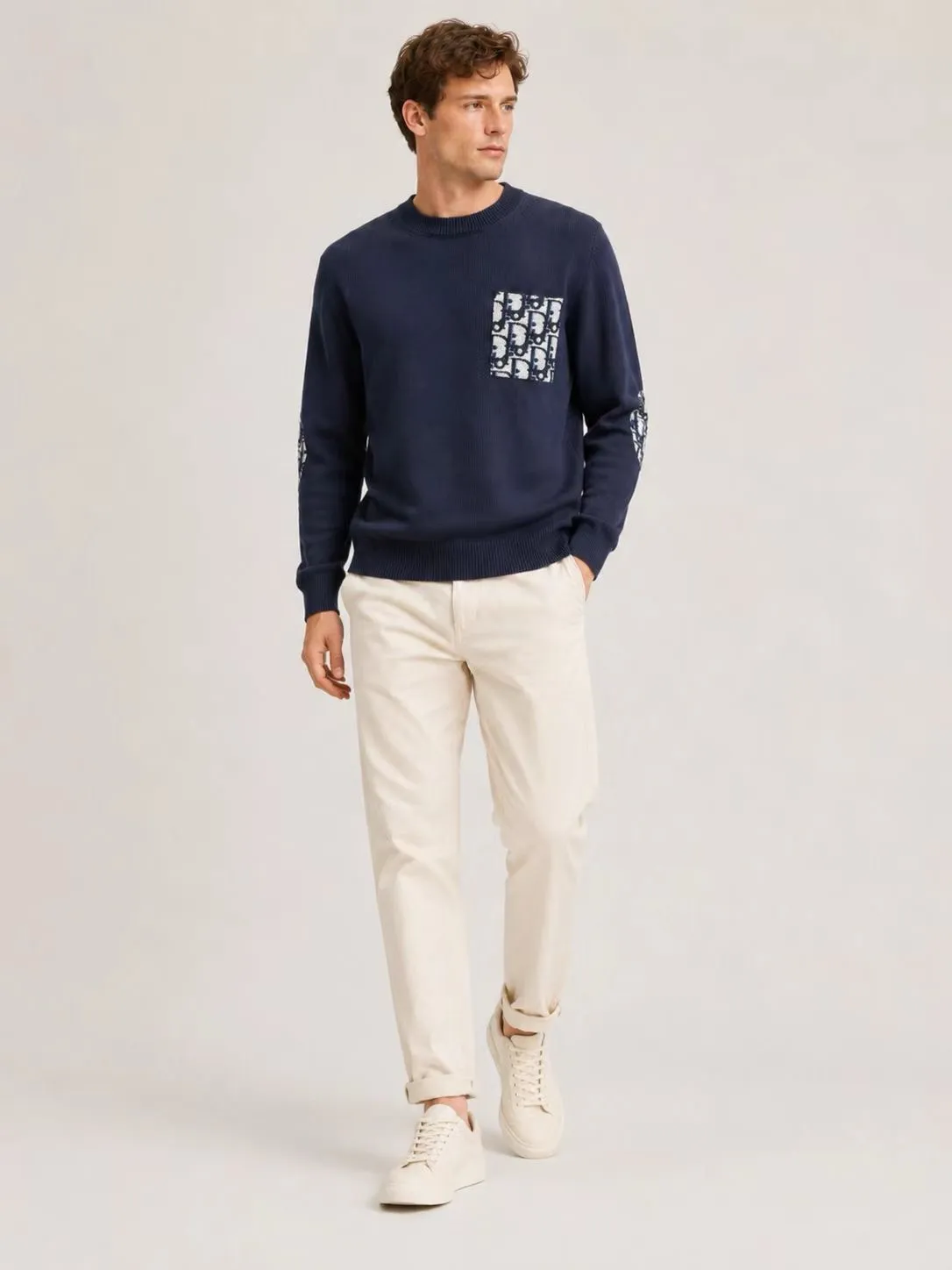 Dior/Dior pockets full print jacquard cotton knit crewneck sweater