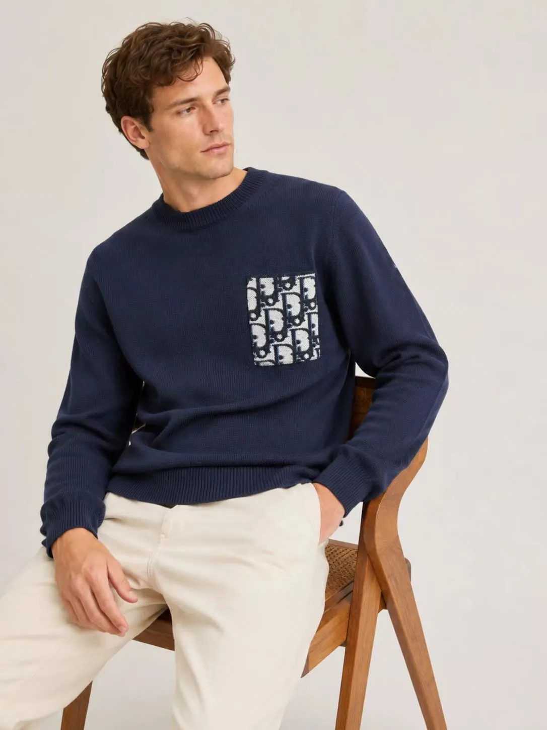 Dior/Dior pockets full print jacquard cotton knit crewneck sweater