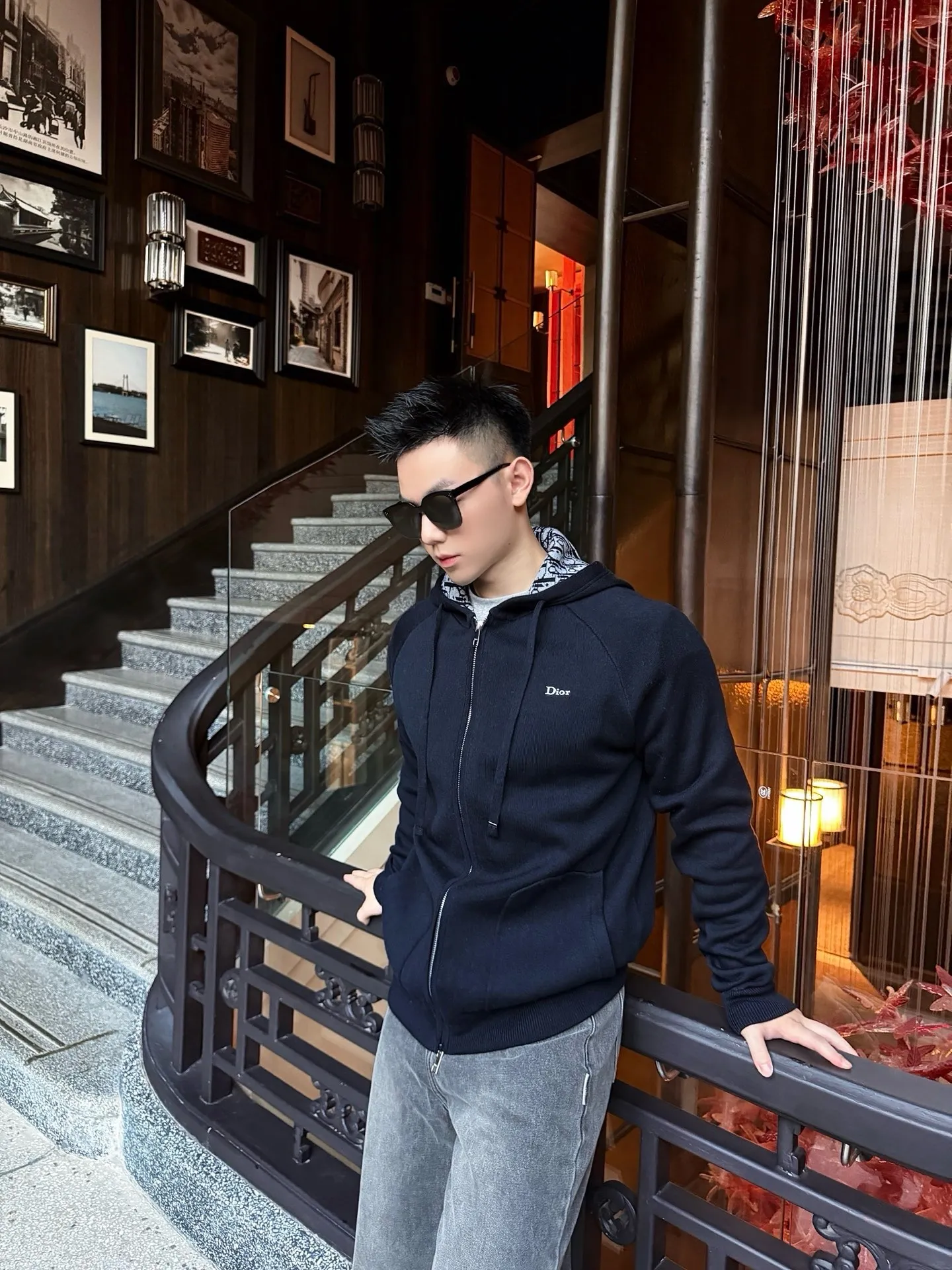 Dior/Dionelli Jacquard Blend Hooded Sweatshirt Jacket