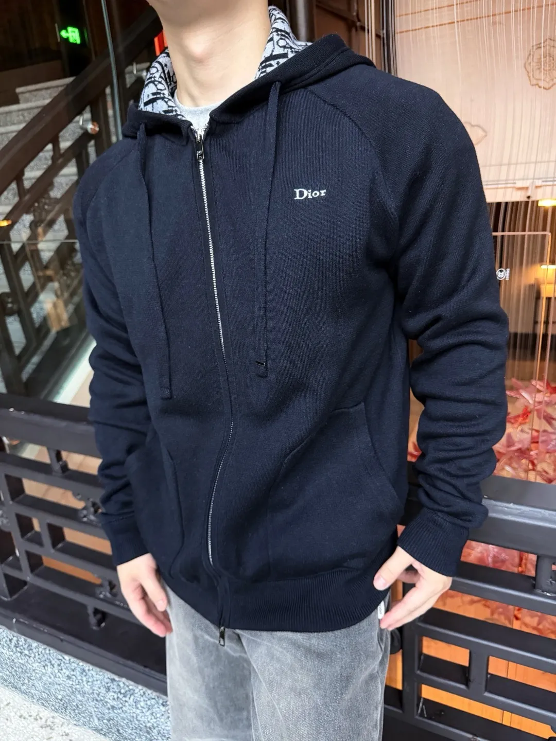 Dior/Dionelli Jacquard Blend Hooded Sweatshirt Jacket