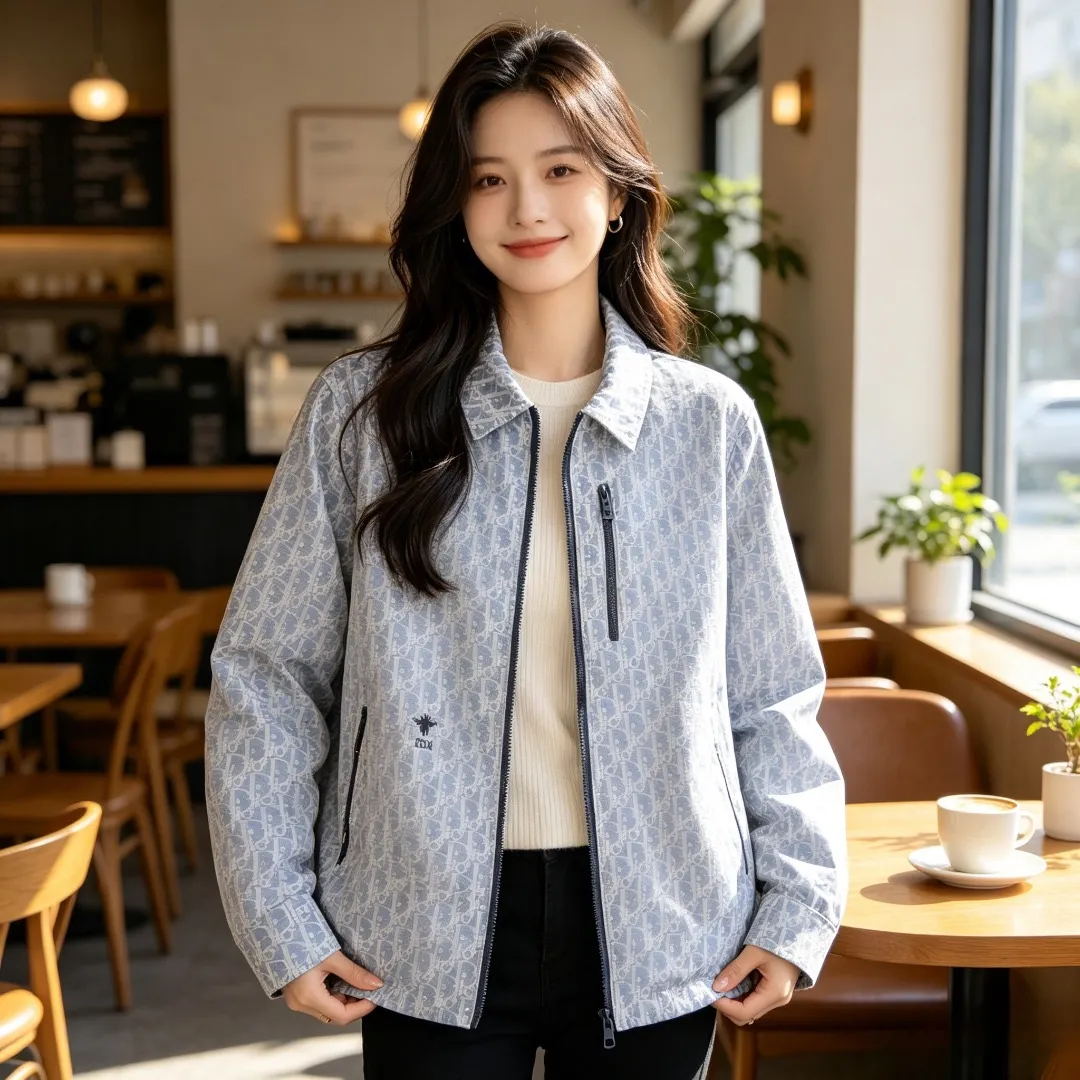 Dior/Dior Bee CD Embroidery Chest Zip Chain Zip Lapel Jacket