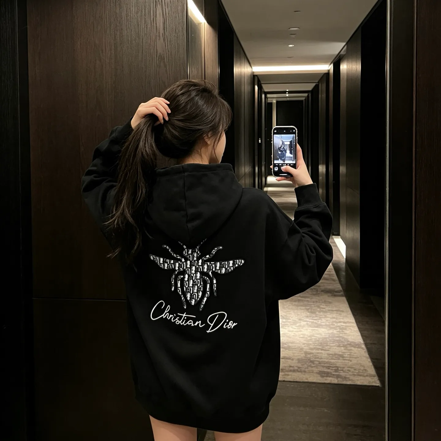 Dior/Dior old flower bee letter embroidered hooded sweatshirt