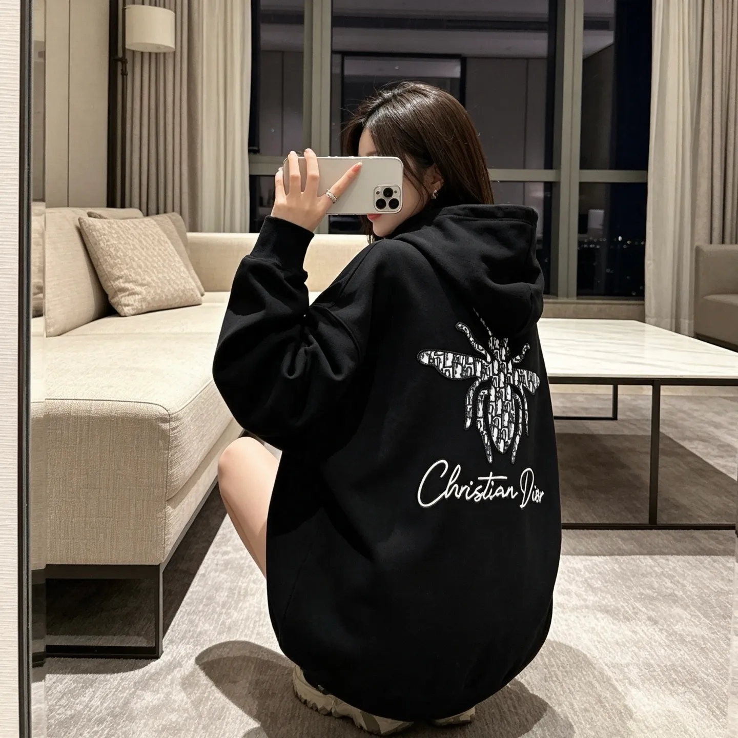 Dior/Dior old flower bee letter embroidered hooded sweatshirt