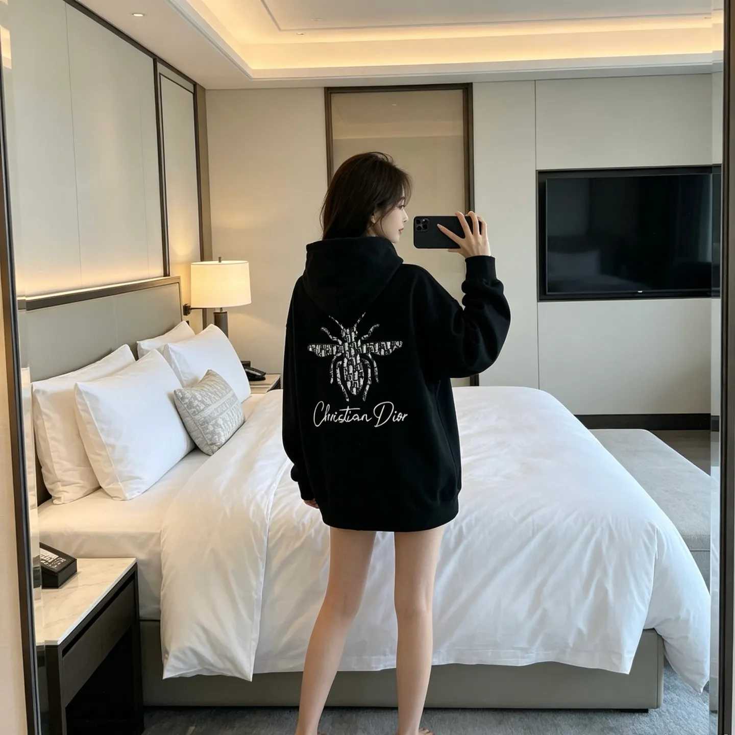 Dior/Dior old flower bee letter embroidered hooded sweatshirt