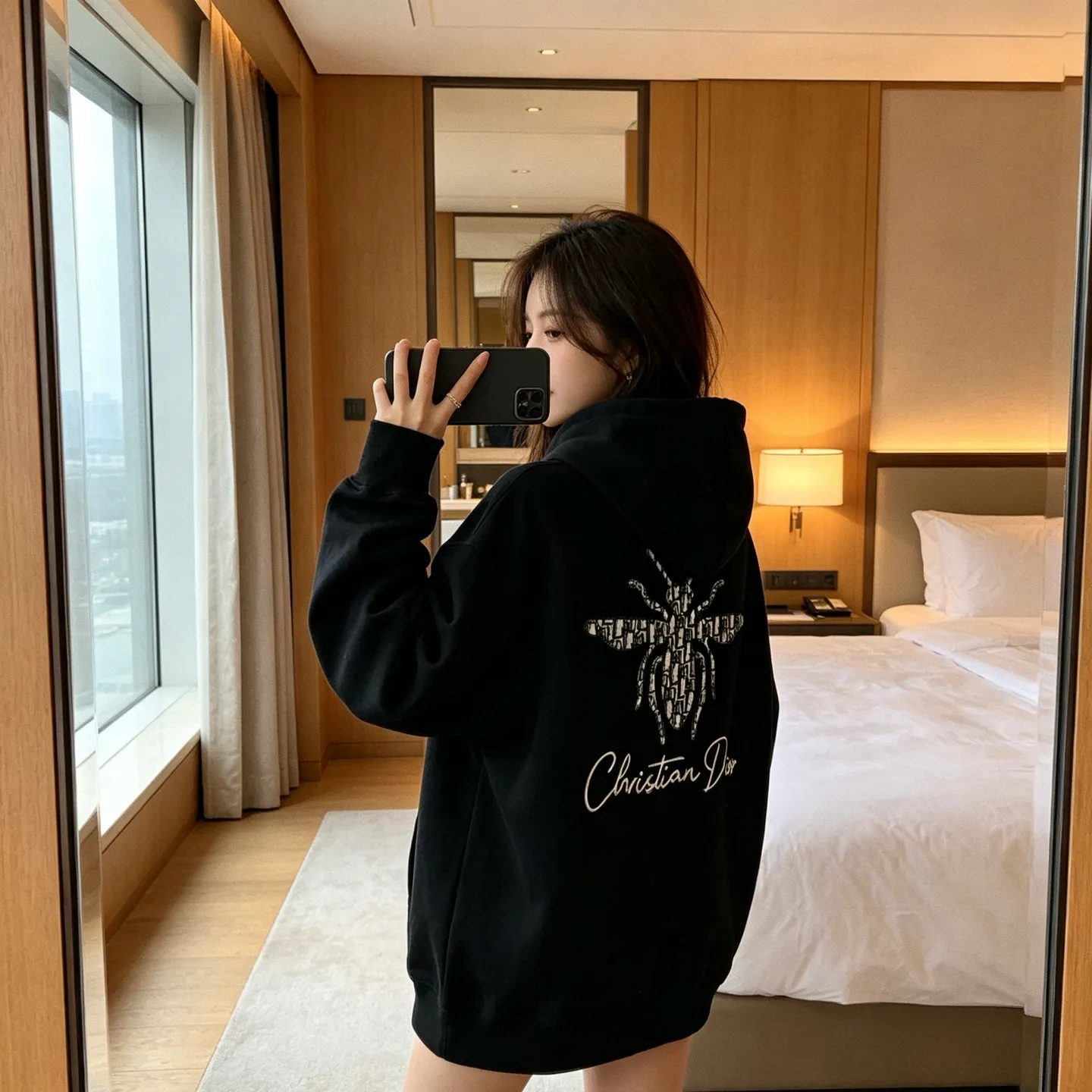 Dior/Dior old flower bee letter embroidered hooded sweatshirt