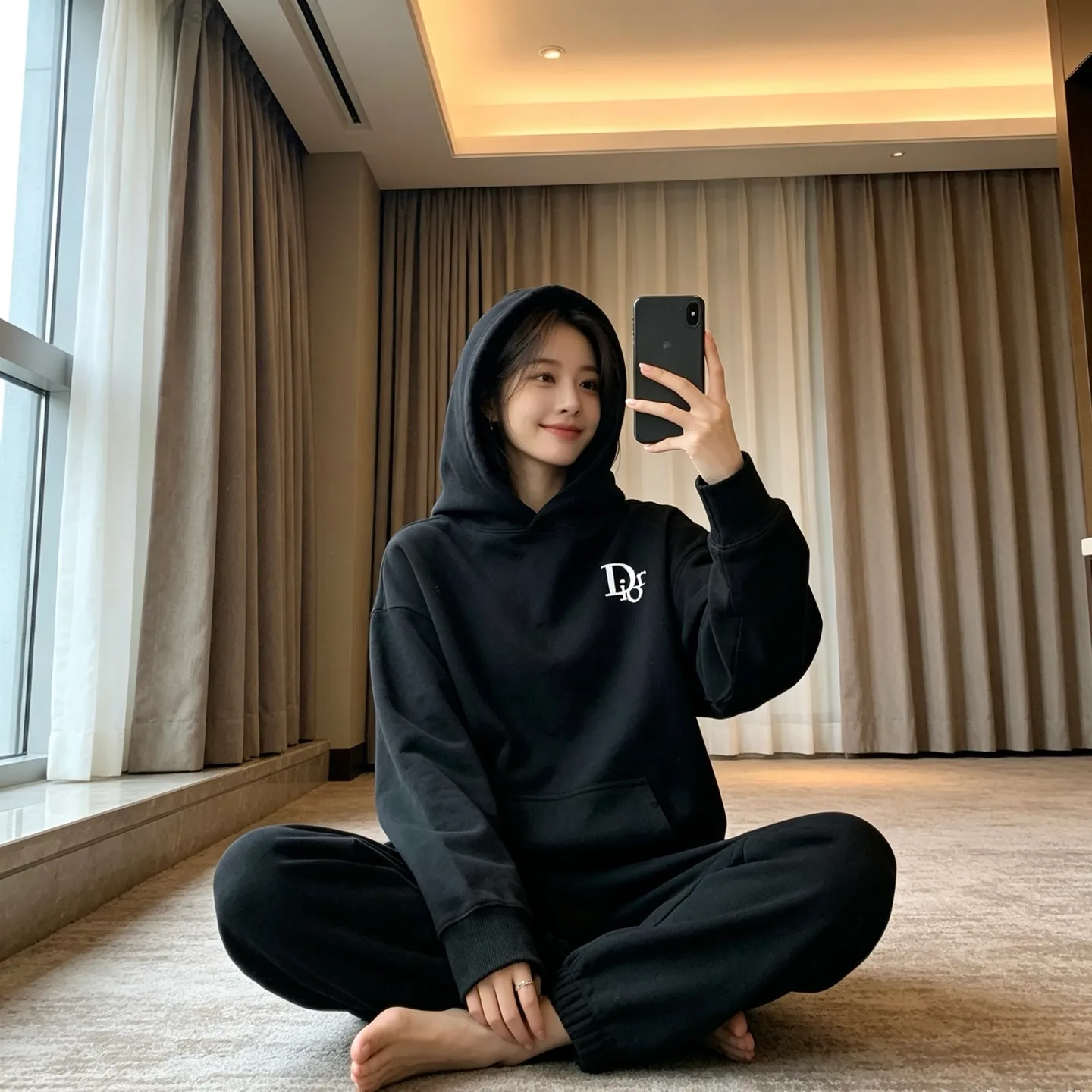 Dior/Dior old flower bee letter embroidered hooded sweatshirt