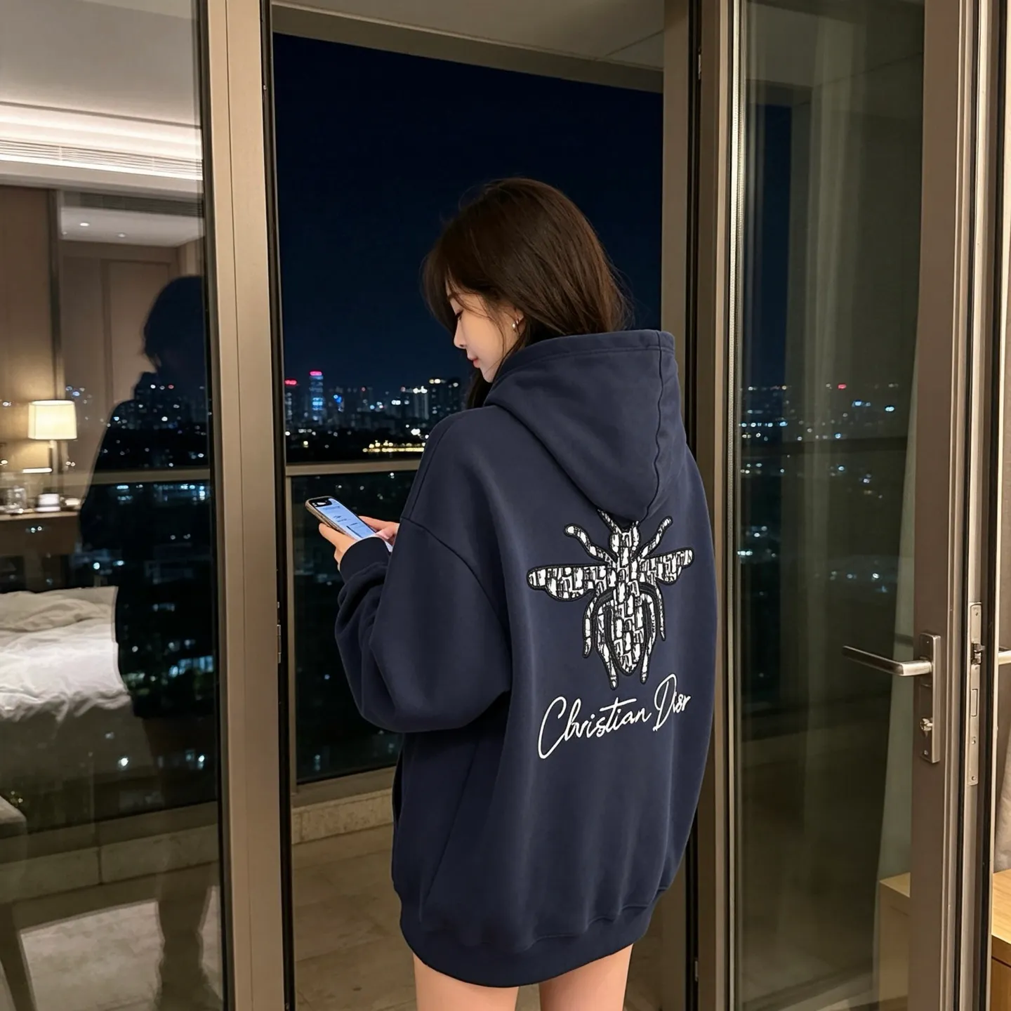 Dior/Dior old flower bee letter embroidered hooded sweatshirt