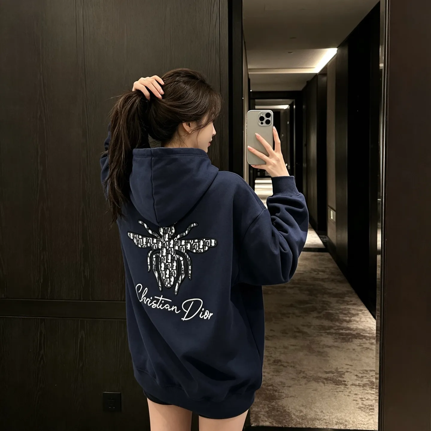 Dior/Dior old flower bee letter embroidered hooded sweatshirt