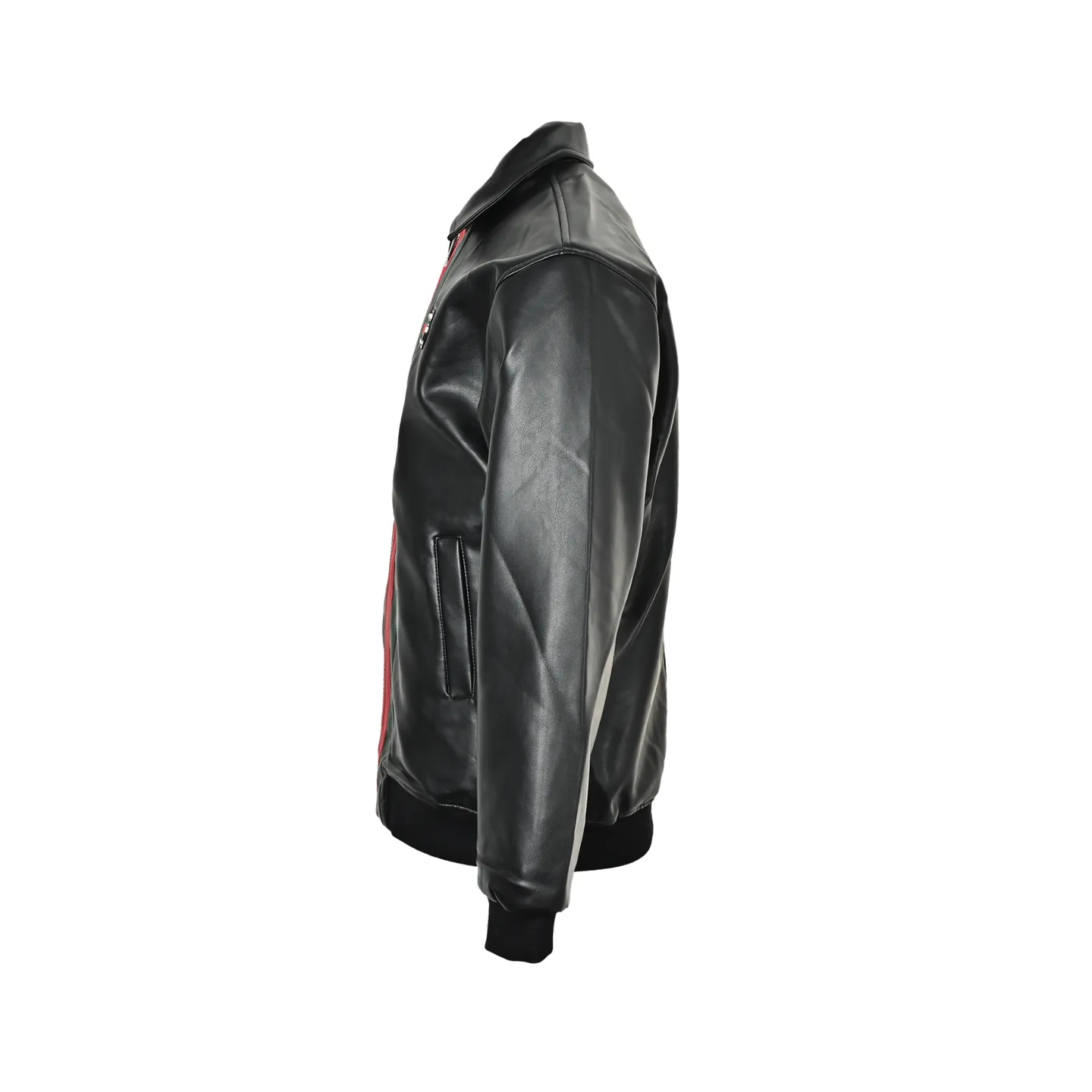 Gucci/Gucci Classic red and green webbing lapel leather jacket