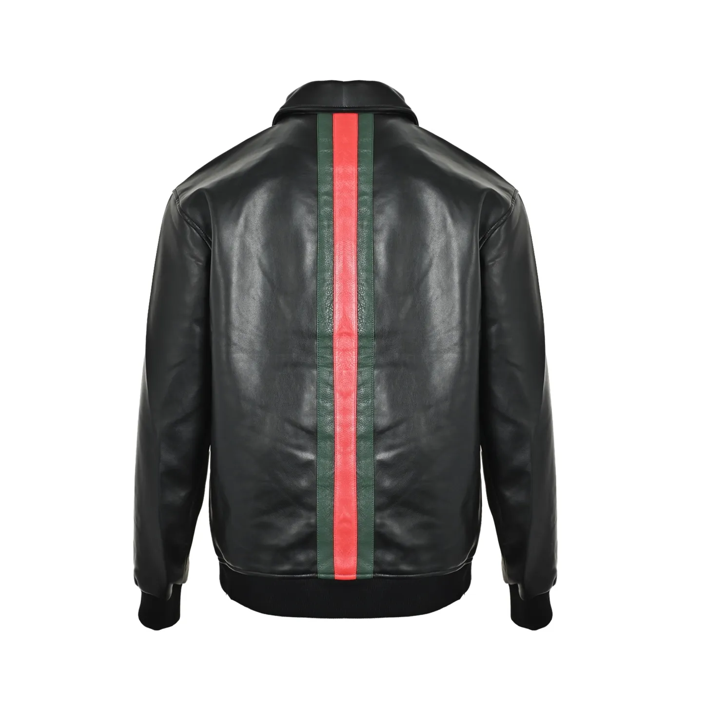 Gucci/Gucci Classic red and green webbing lapel leather jacket