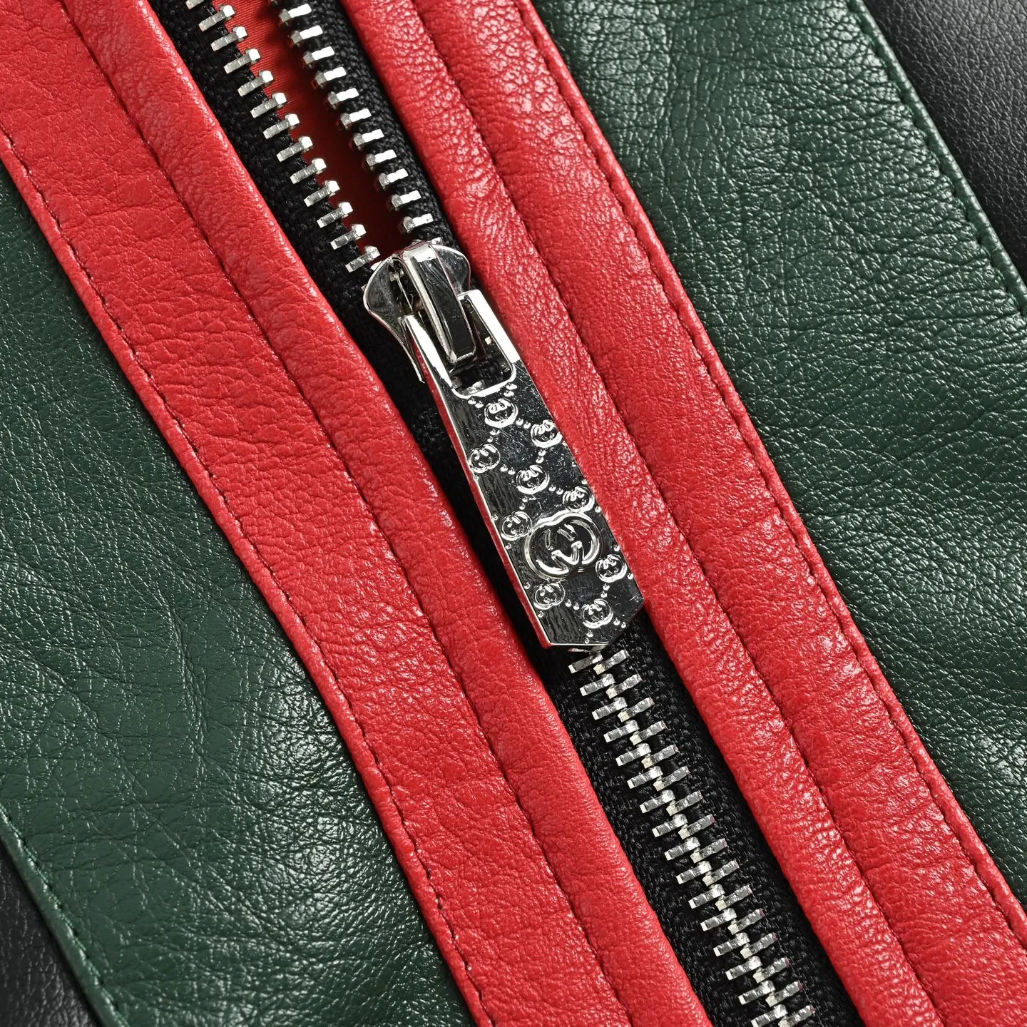 Gucci/Gucci Classic red and green webbing lapel leather jacket