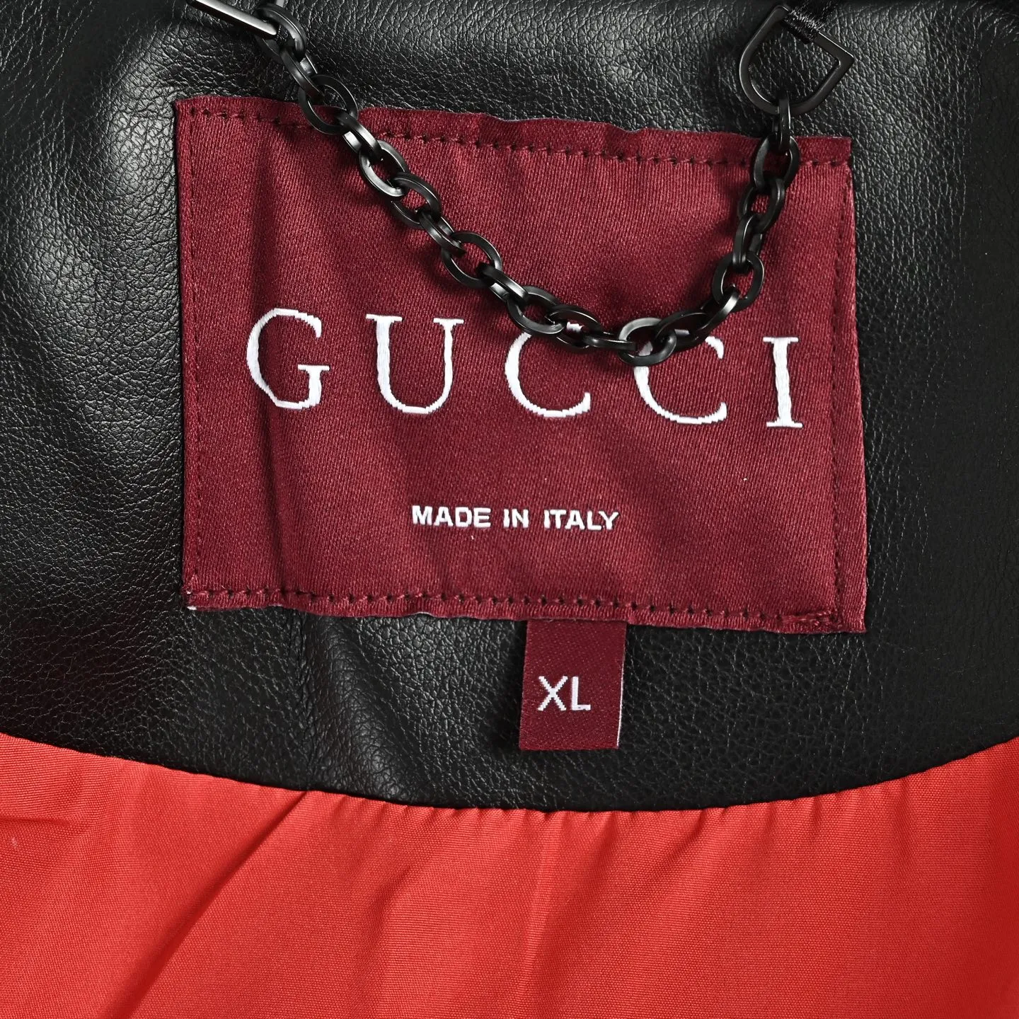 Gucci/Gucci Classic red and green webbing lapel leather jacket