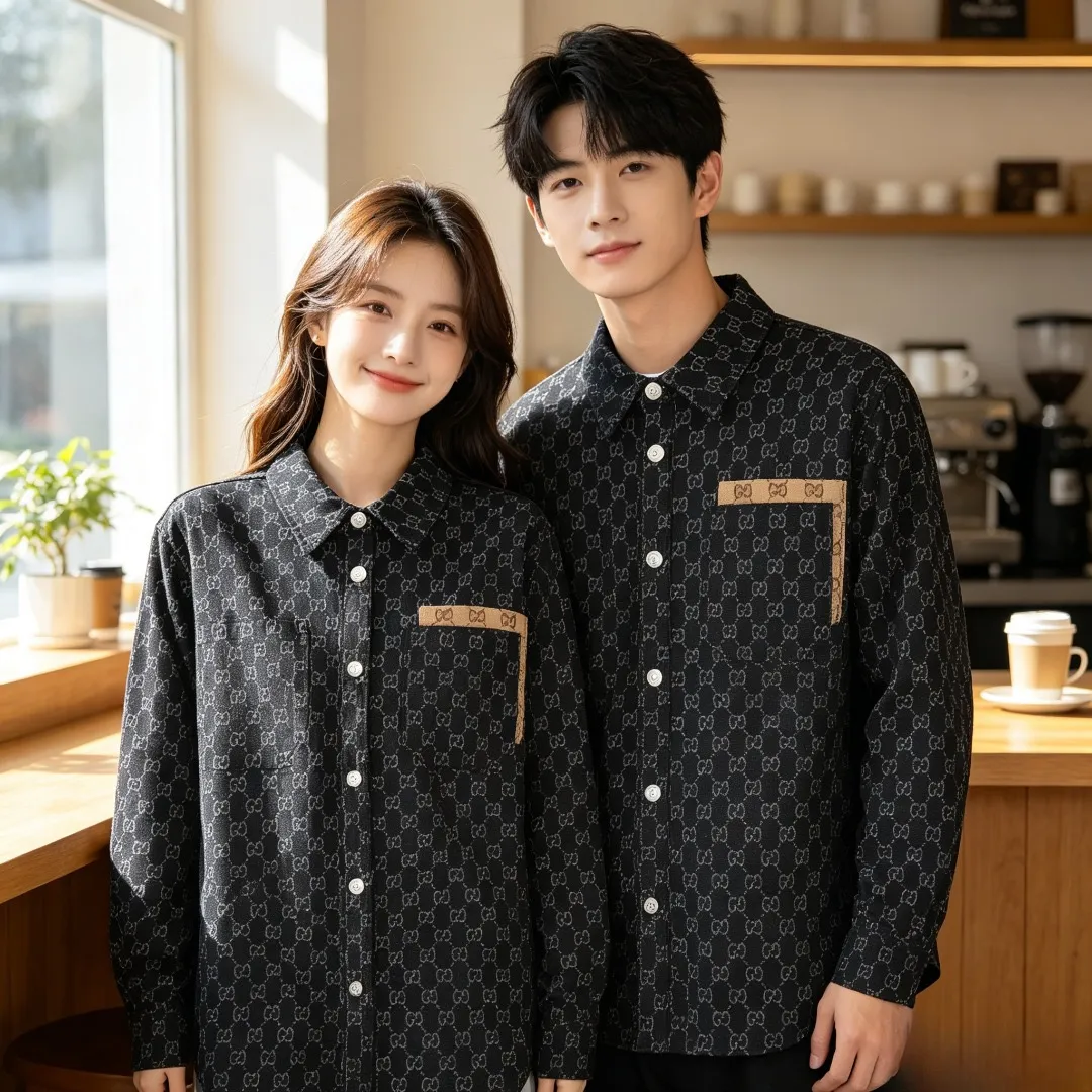 Gucci/Gucci Retro jacquard contrast pocket long-sleeved shirt jacket