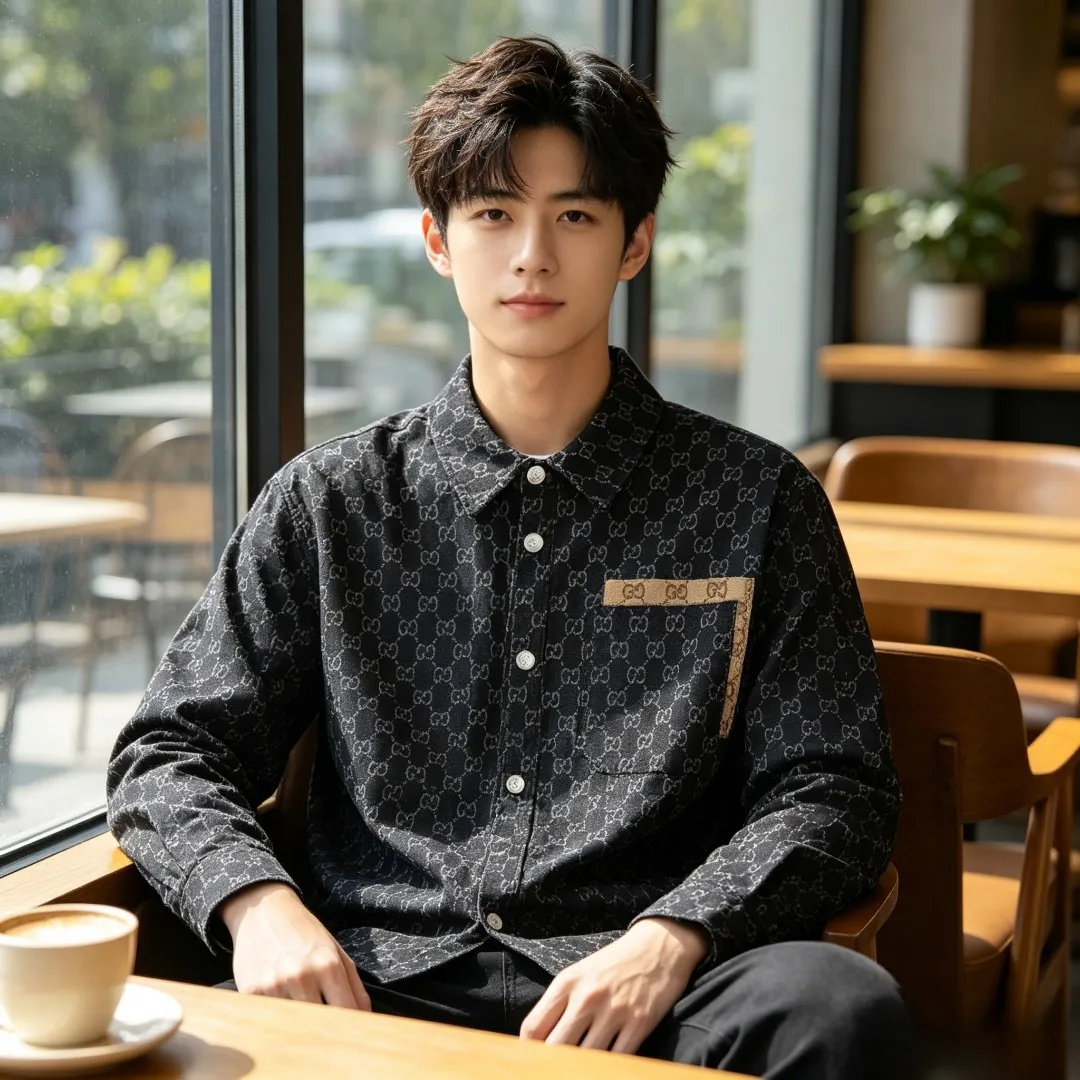 Gucci/Gucci Retro jacquard contrast pocket long-sleeved shirt jacket