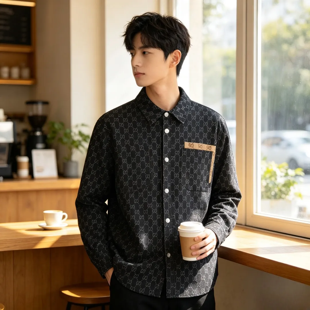 Gucci/Gucci Retro jacquard contrast pocket long-sleeved shirt jacket