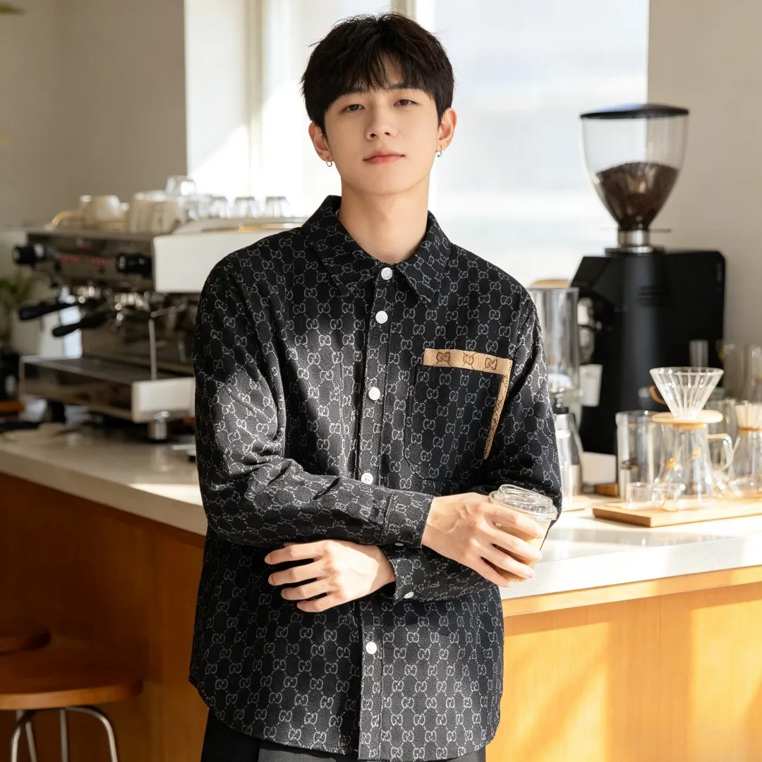 Gucci/Gucci Retro jacquard contrast pocket long-sleeved shirt jacket