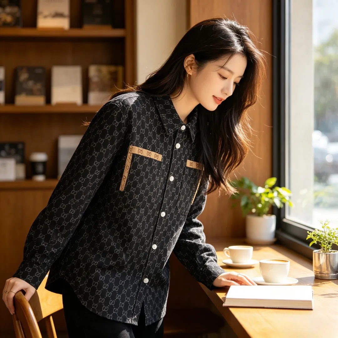 Gucci/Gucci Retro jacquard contrast pocket long-sleeved shirt jacket
