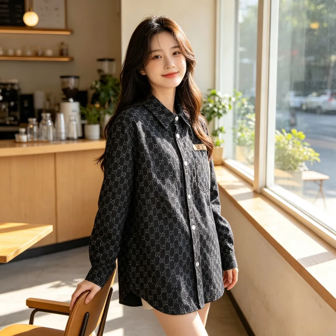 Gucci/Gucci Retro jacquard contrast pocket long-sleeved shirt jacket