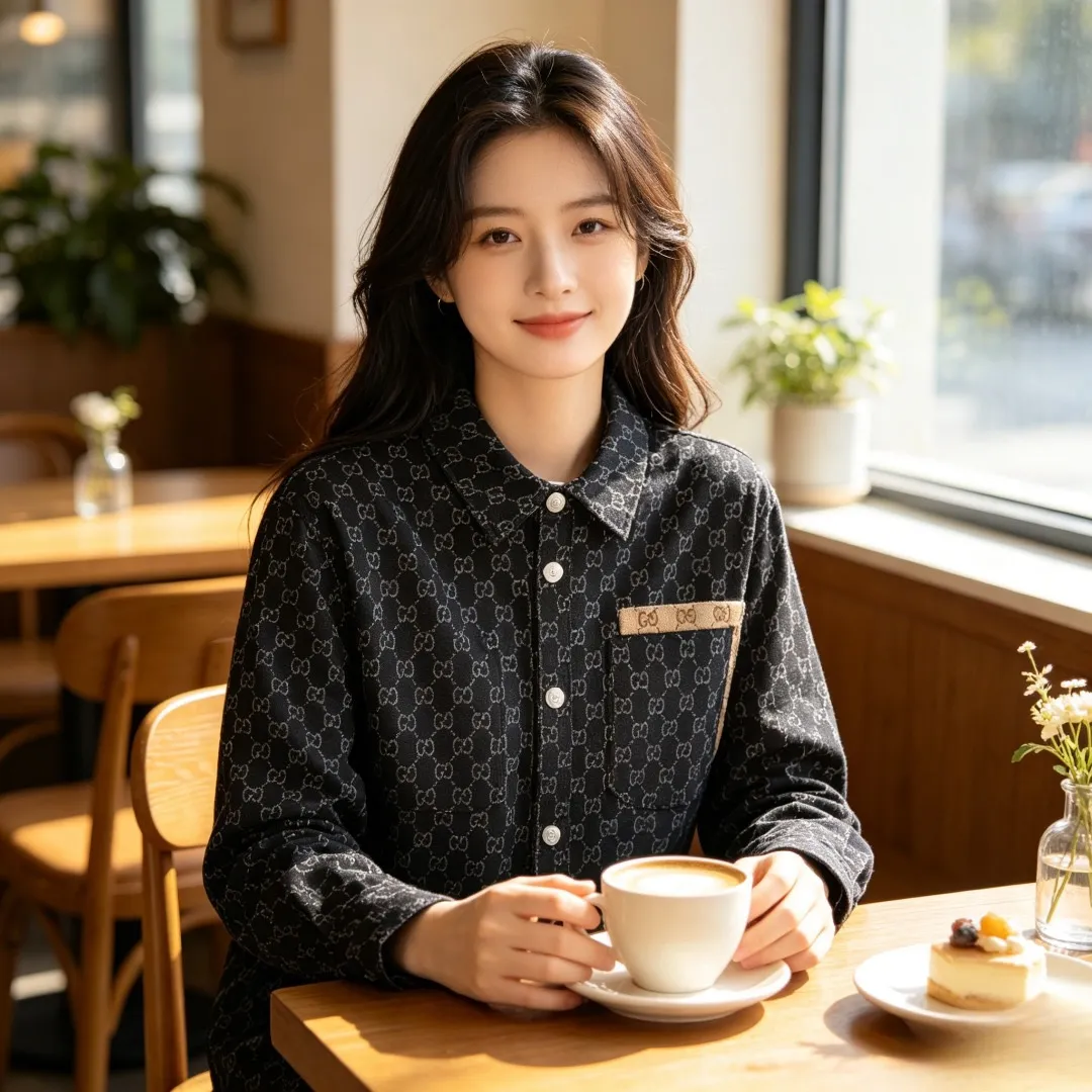 Gucci/Gucci Retro jacquard contrast pocket long-sleeved shirt jacket