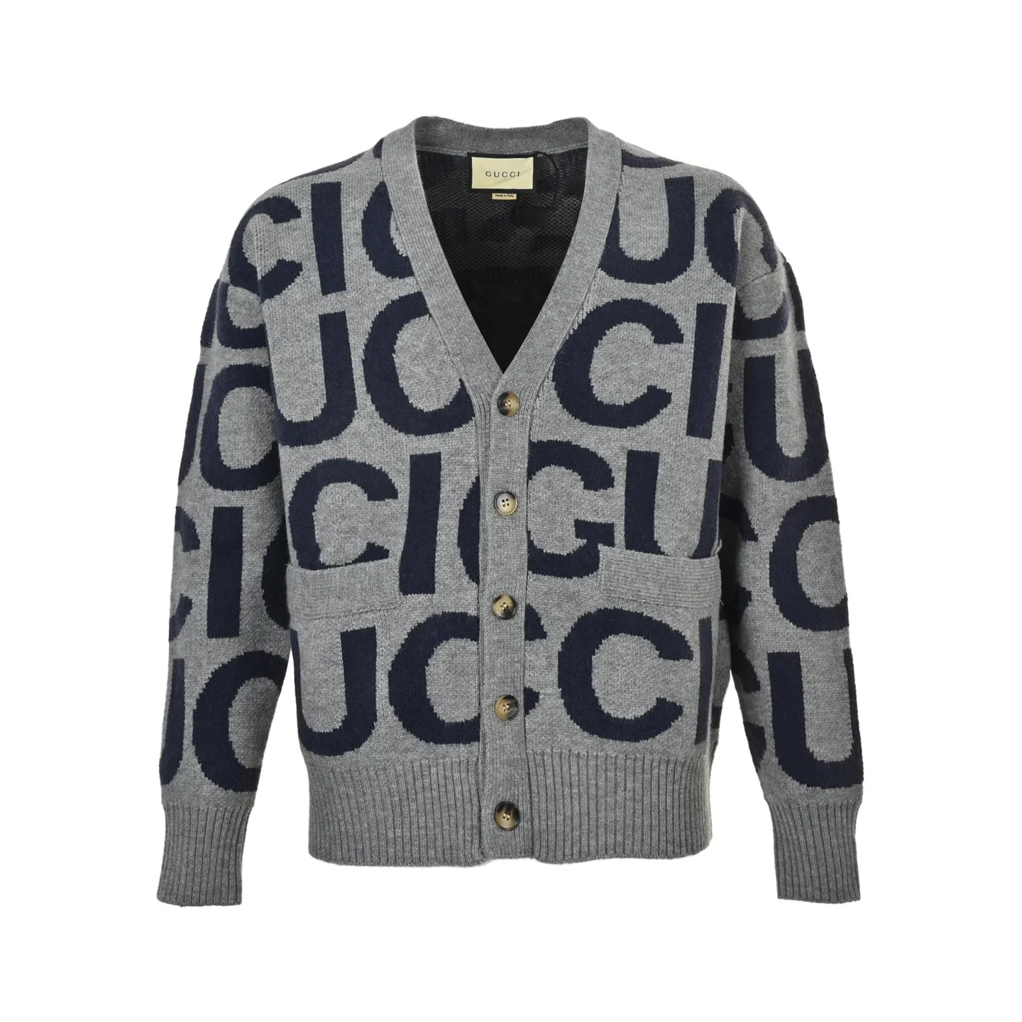 Gucci/Gucci intarsia letter all over printed cardigan sweater