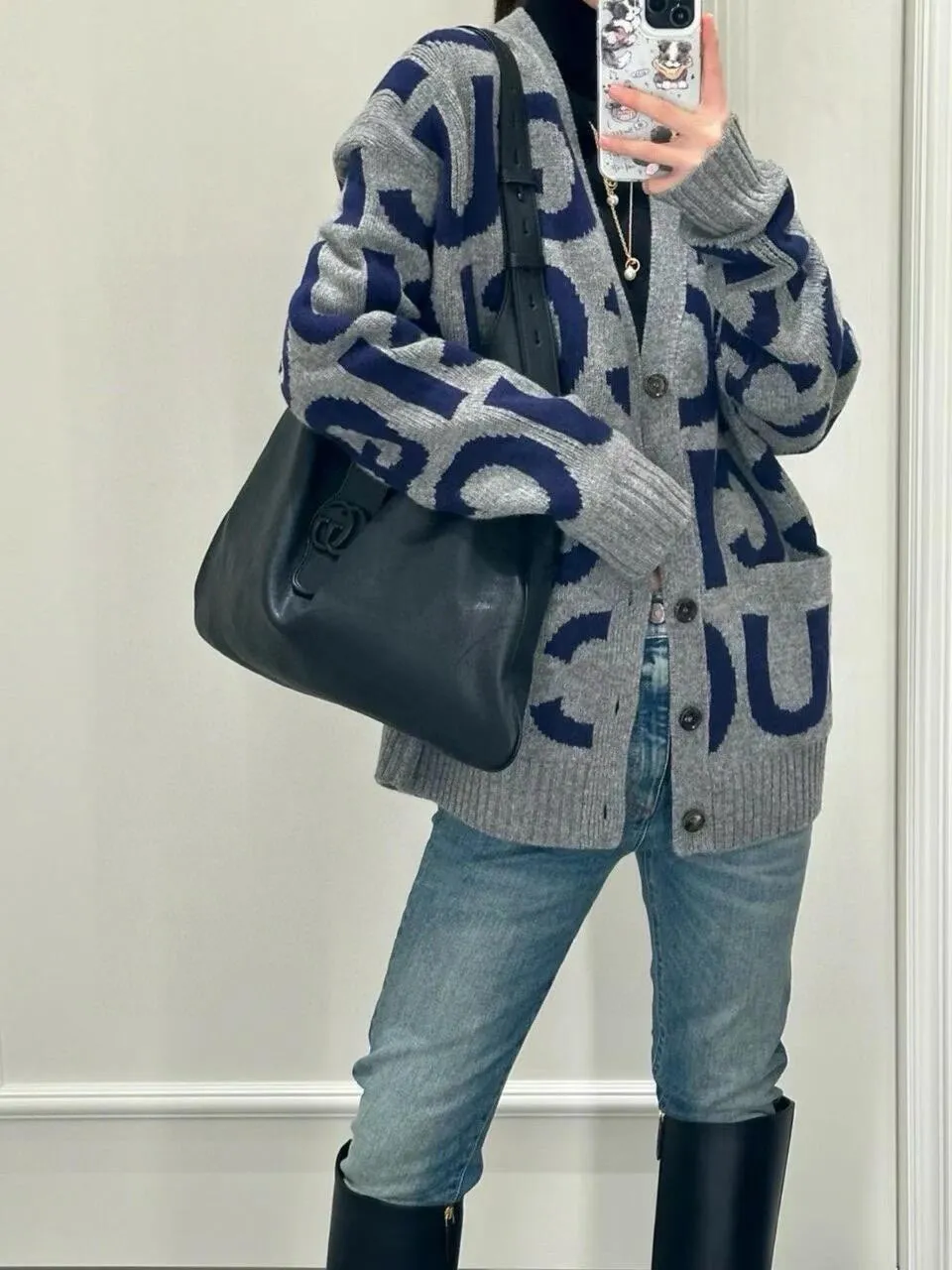 Gucci/Gucci intarsia letter all over printed cardigan sweater