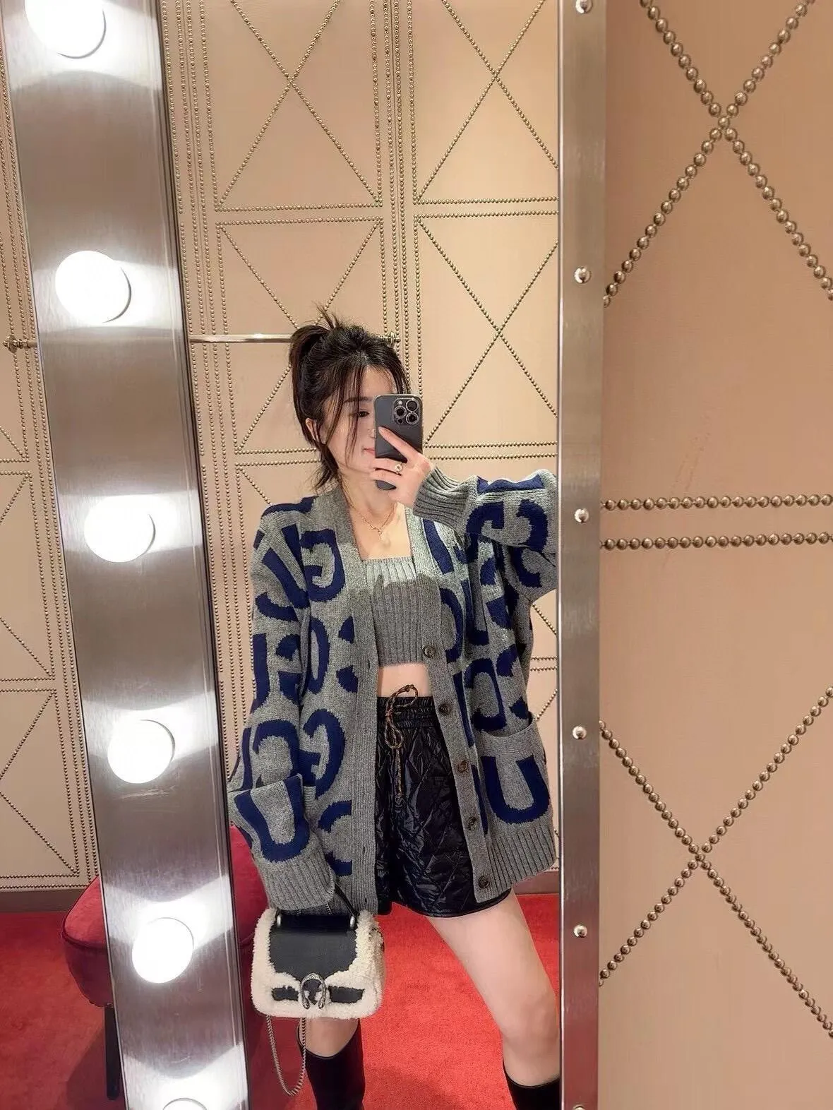 Gucci/Gucci intarsia letter all over printed cardigan sweater