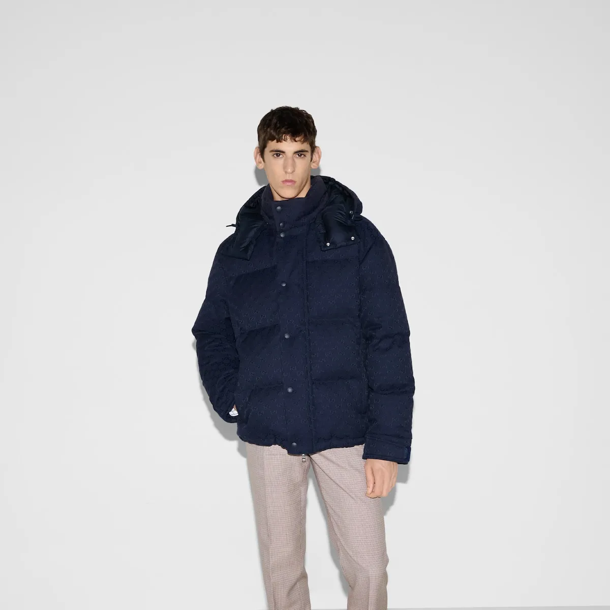 Gucci/Gucci Navy Blue all-over printed jacquard down jacket