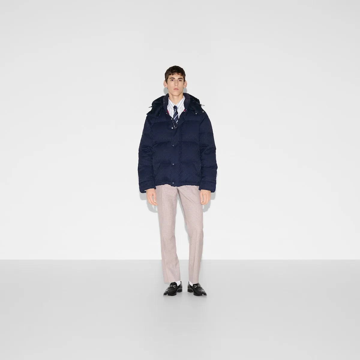 Gucci/Gucci Navy Blue all-over printed jacquard down jacket