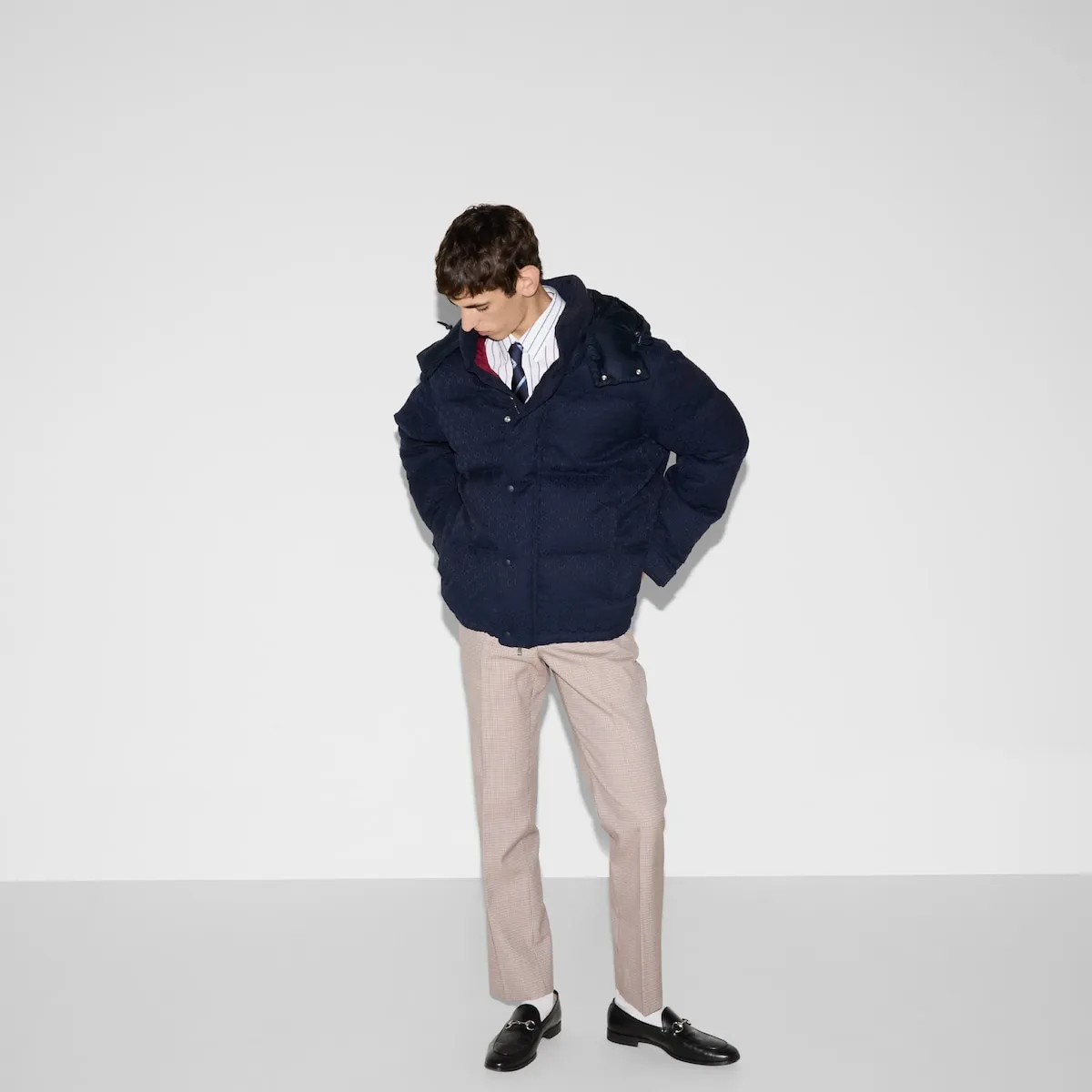 Gucci/Gucci Navy Blue all-over printed jacquard down jacket