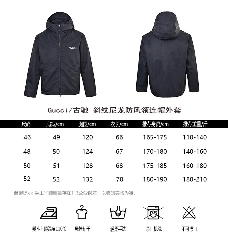 Gucci/Gucci twill nylon windproof collar hooded jacket
