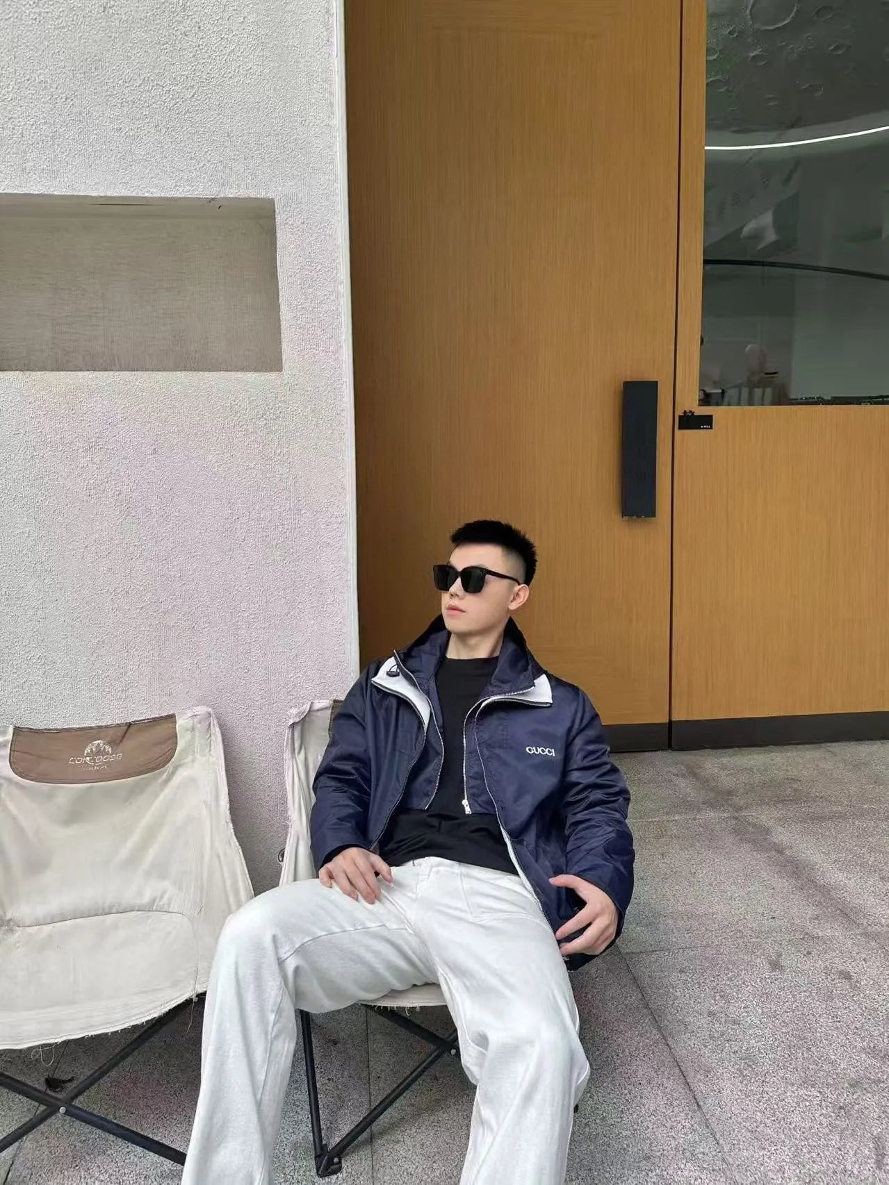 Gucci/Gucci twill nylon windproof collar hooded jacket