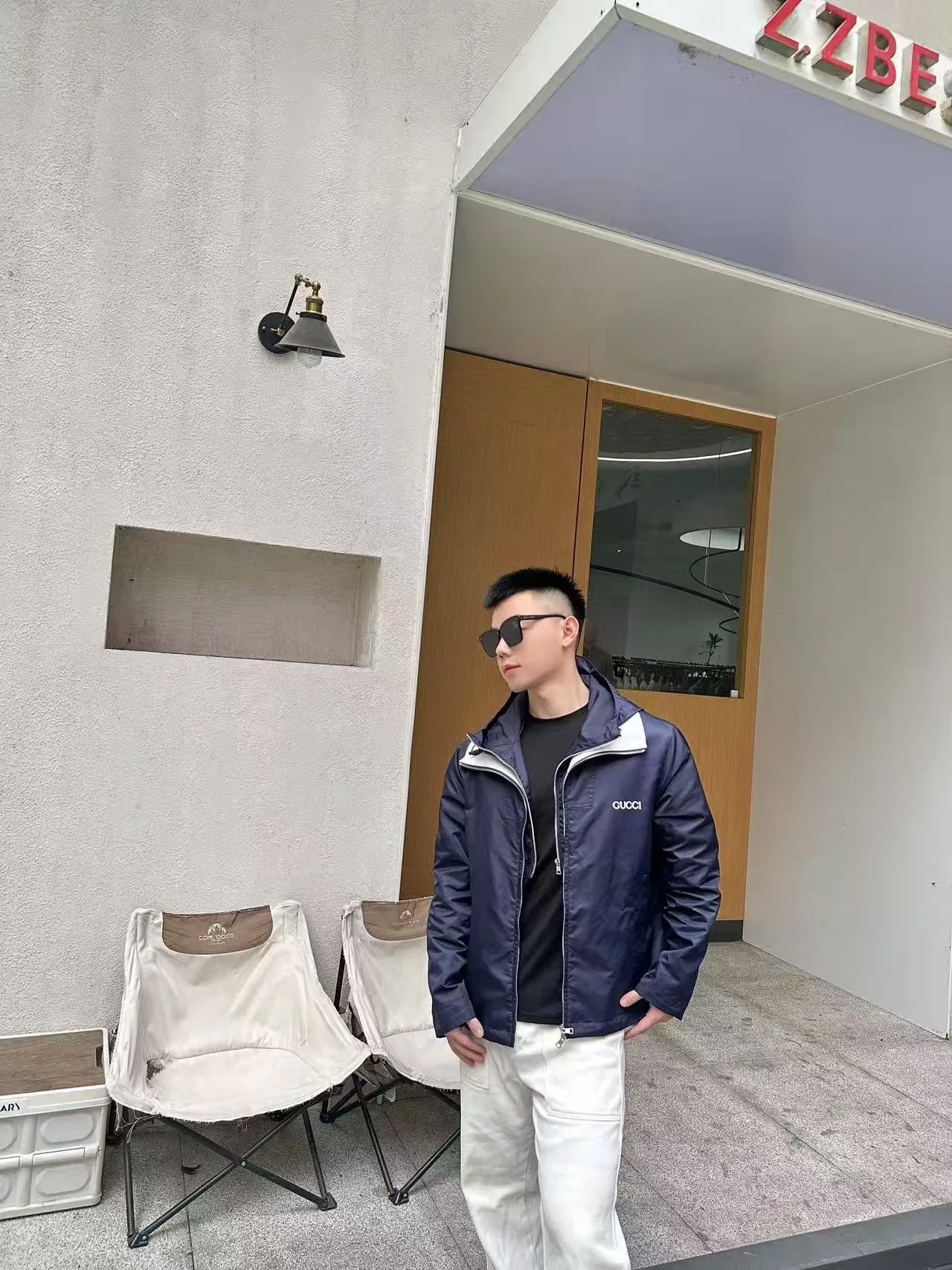 Gucci/Gucci twill nylon windproof collar hooded jacket