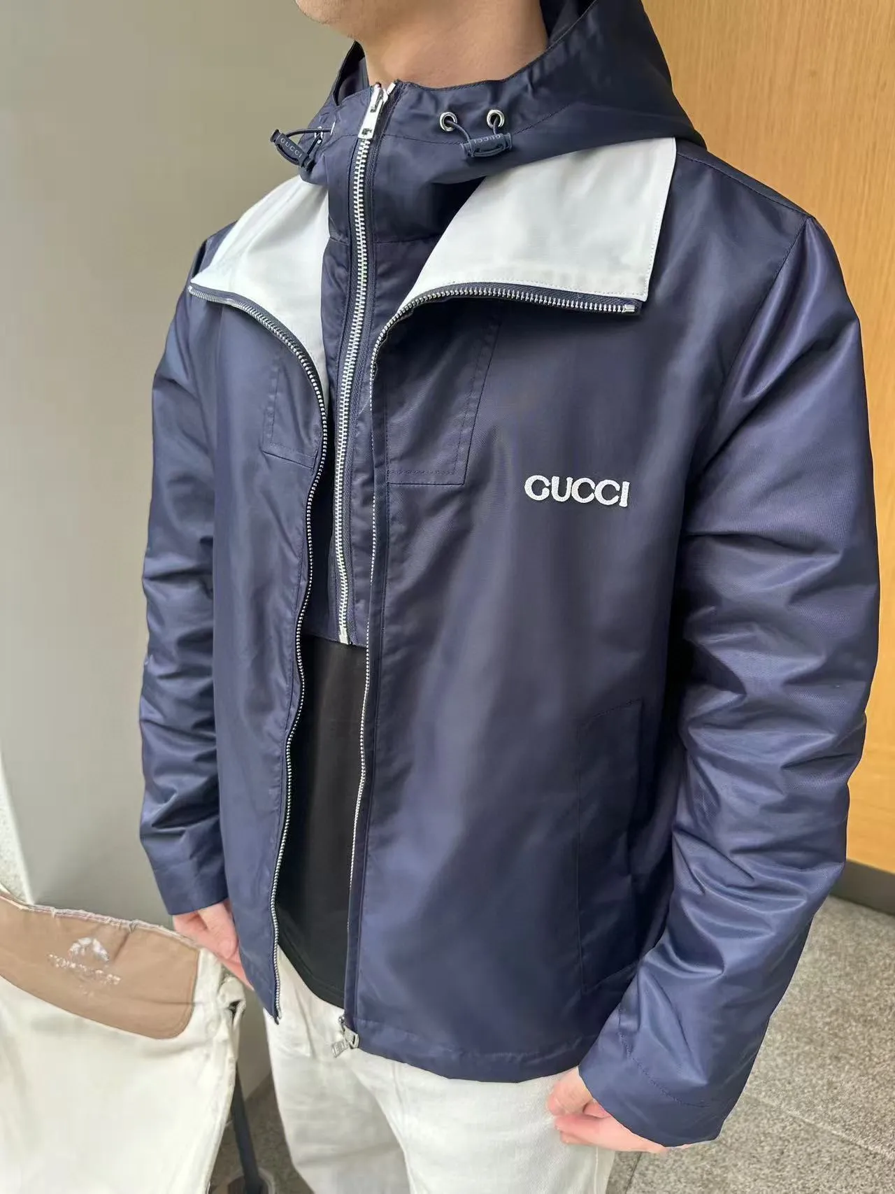 Gucci/Gucci twill nylon windproof collar hooded jacket