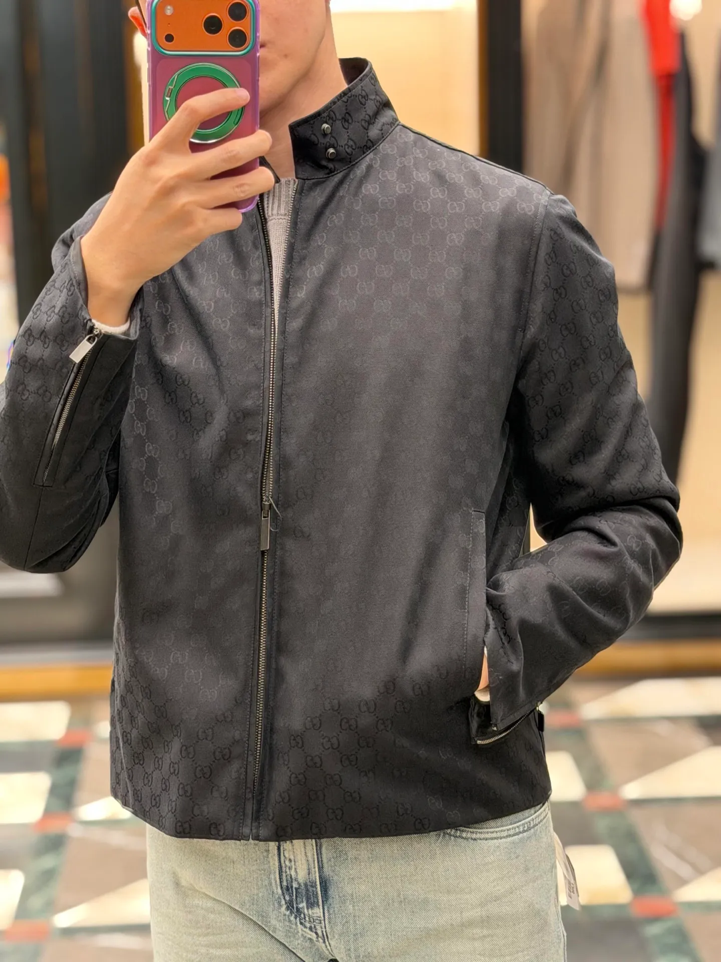 Gucci/Gucci all-over printed hidden zipper jacket