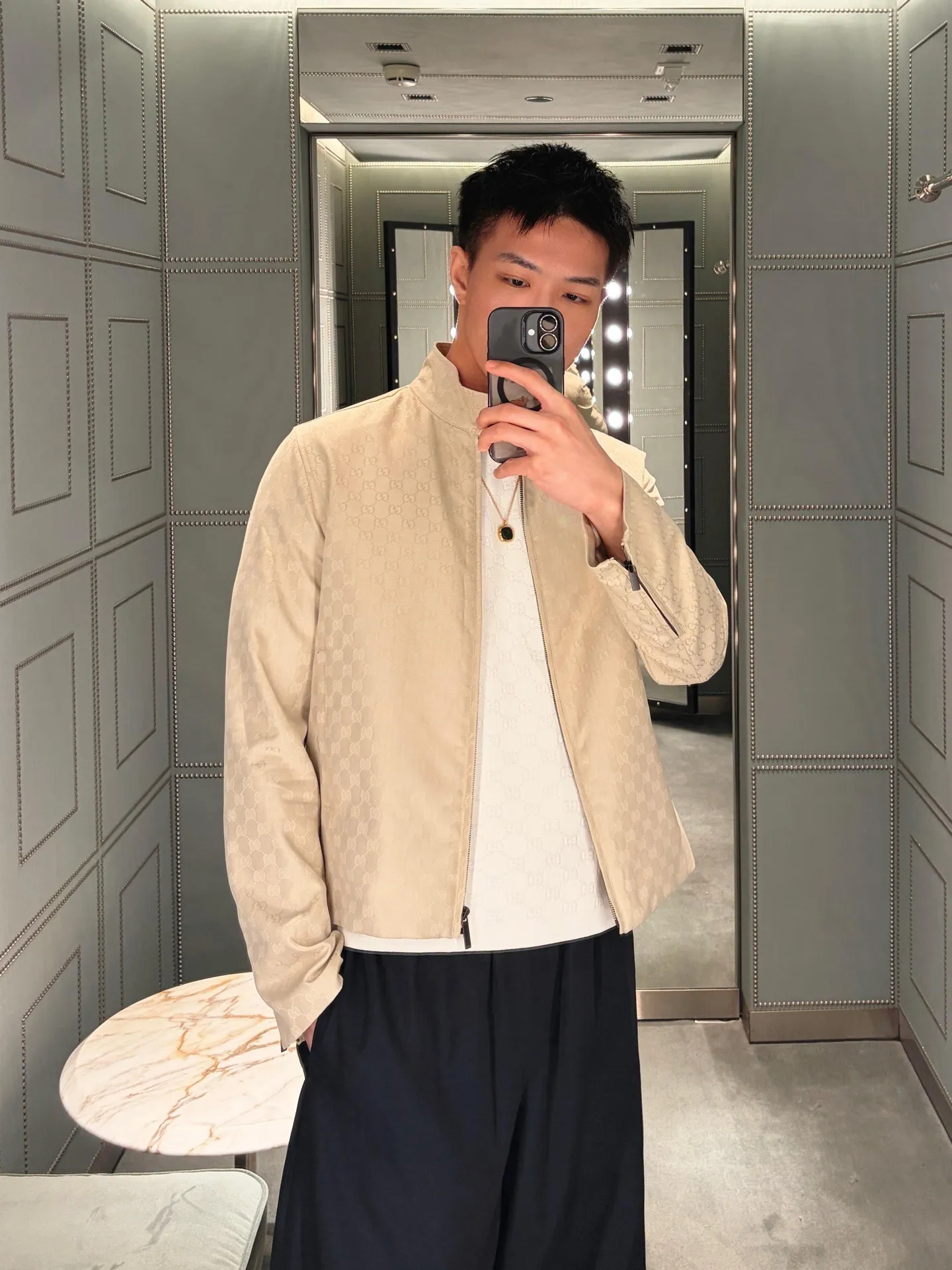 Gucci/Gucci all-over printed hidden zipper jacket