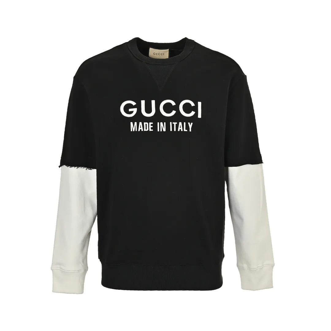 Gucci/Gucci 24Fw embroidered letter logo stitching fake two-piece sweatshirt