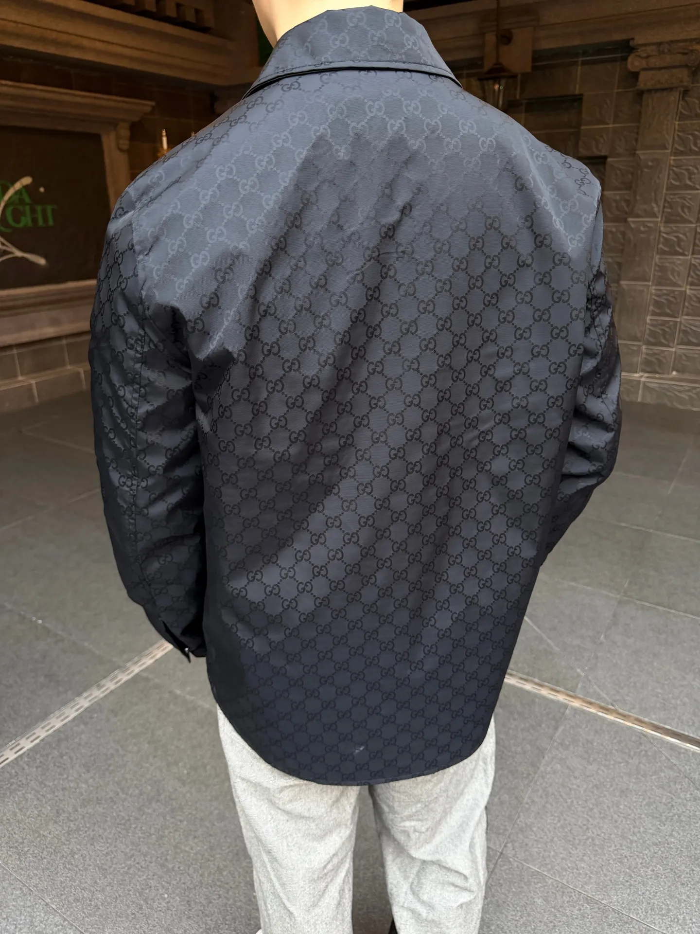 Gucci/Gucci jacquard GG lightweight mulberry silk faille jacket