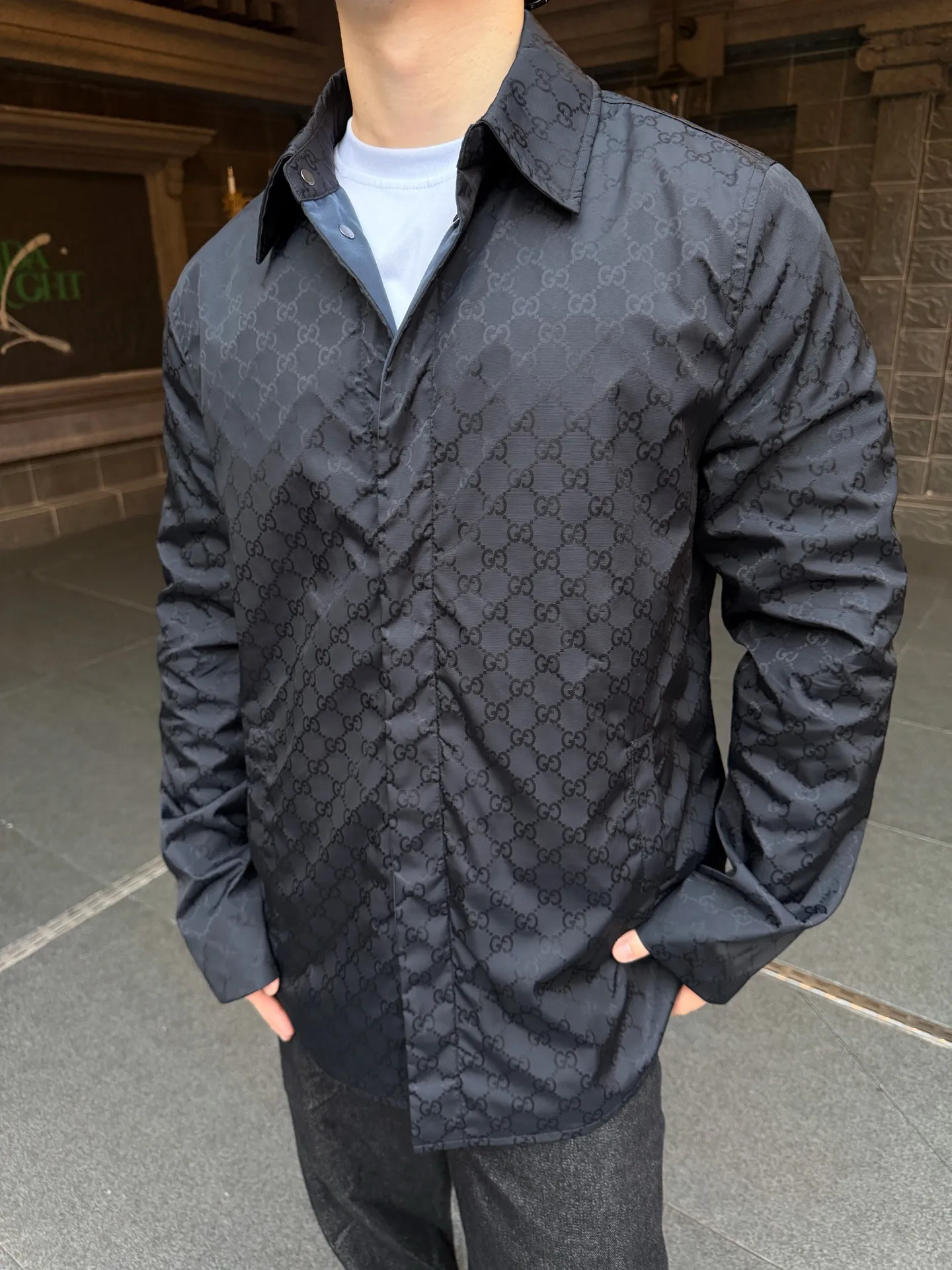 Gucci/Gucci jacquard GG lightweight mulberry silk faille jacket