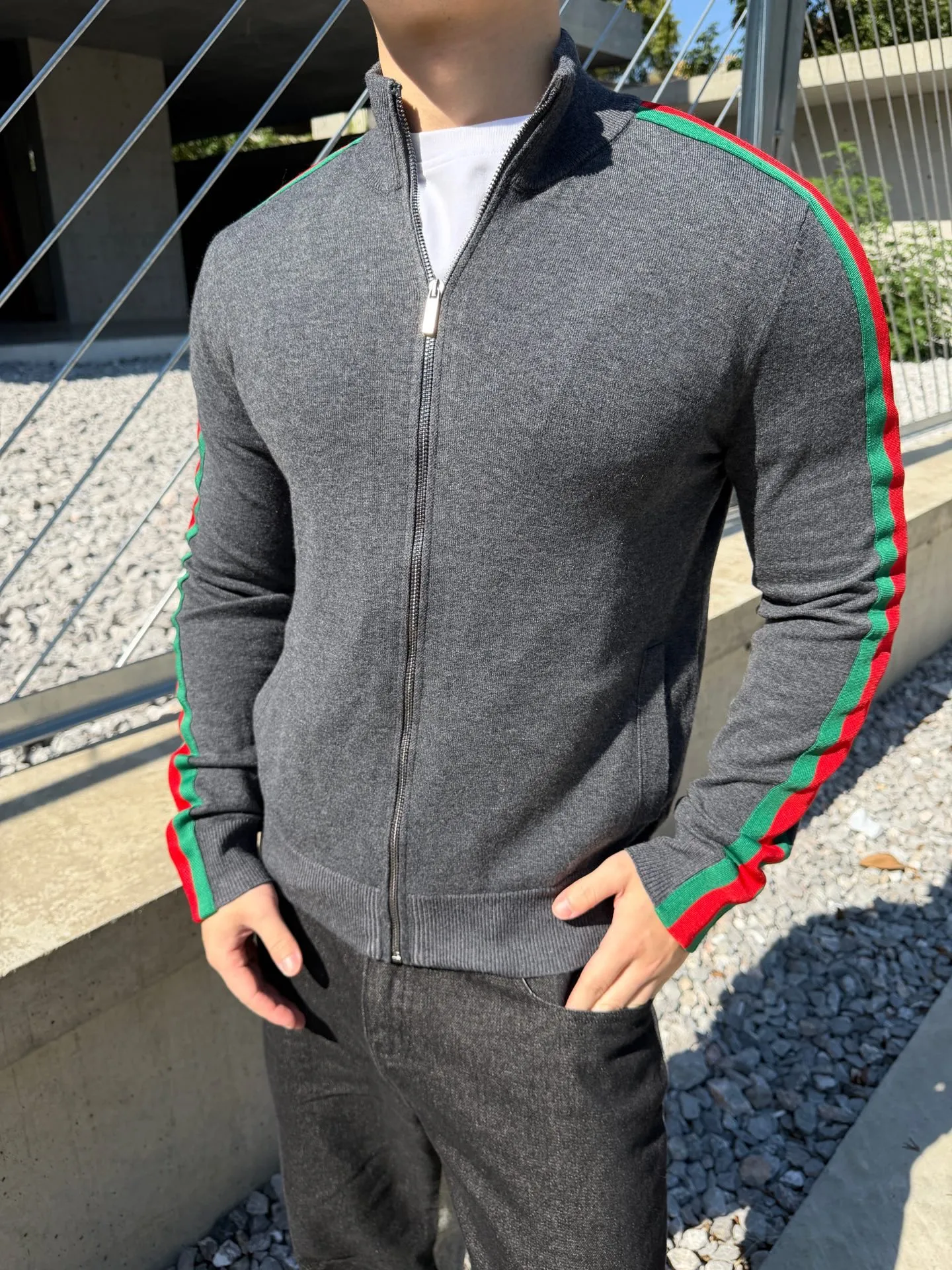 Gucci/Gucci red and green webbing wool suit trousers