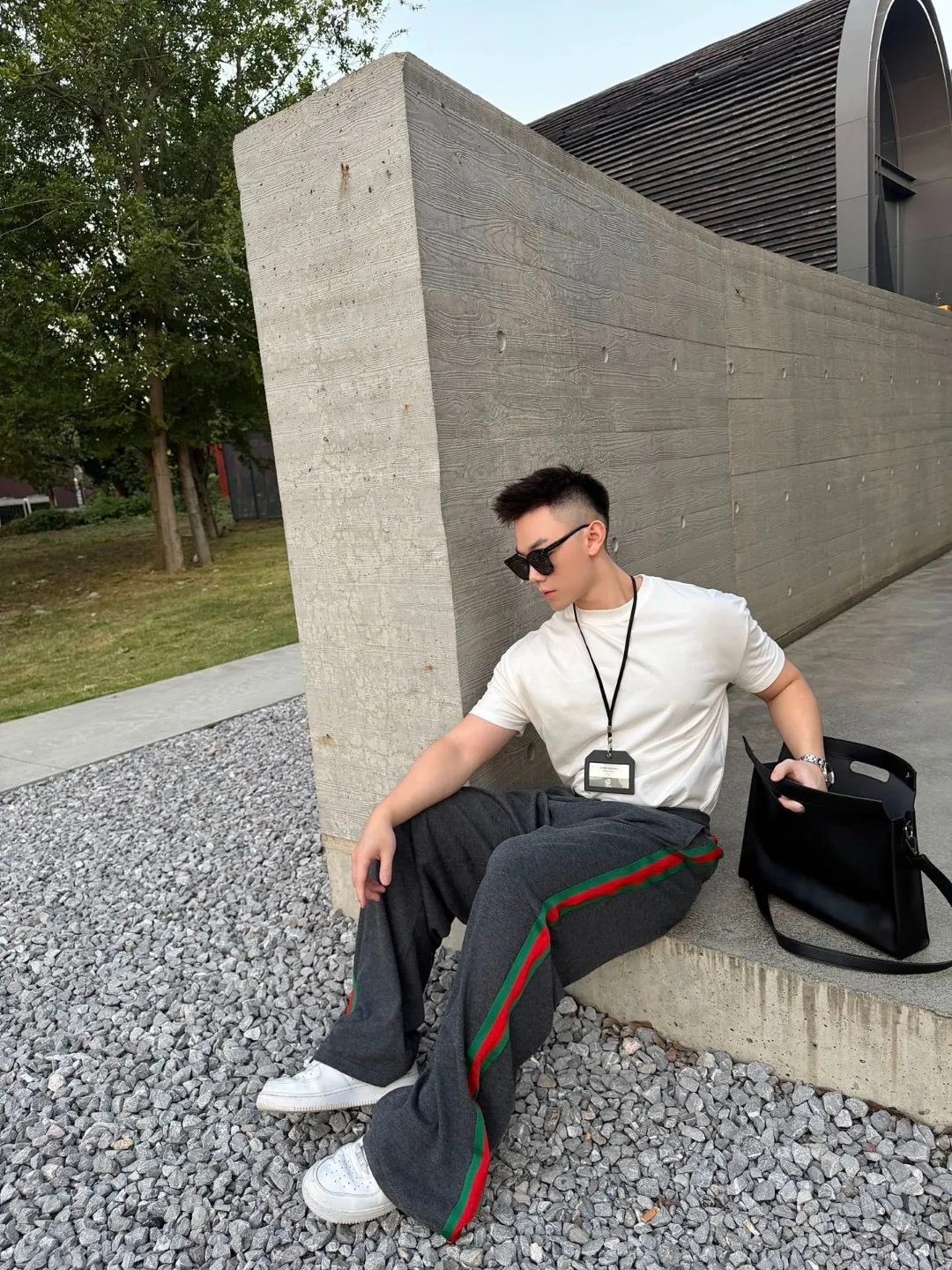 Gucci/Gucci red and green webbing wool suit trousers