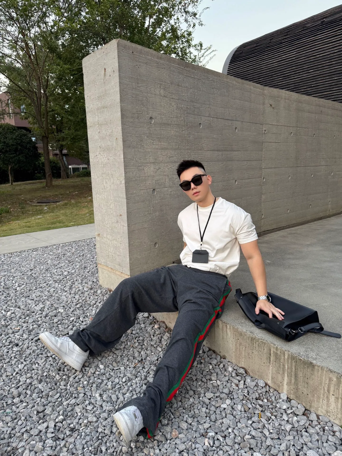 Gucci/Gucci red and green webbing wool suit trousers