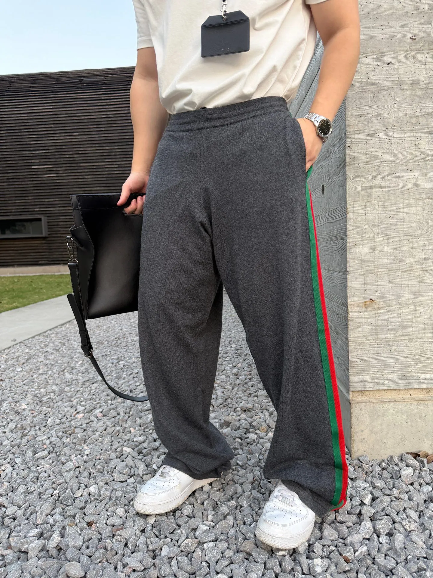 Gucci/Gucci red and green webbing wool suit trousers