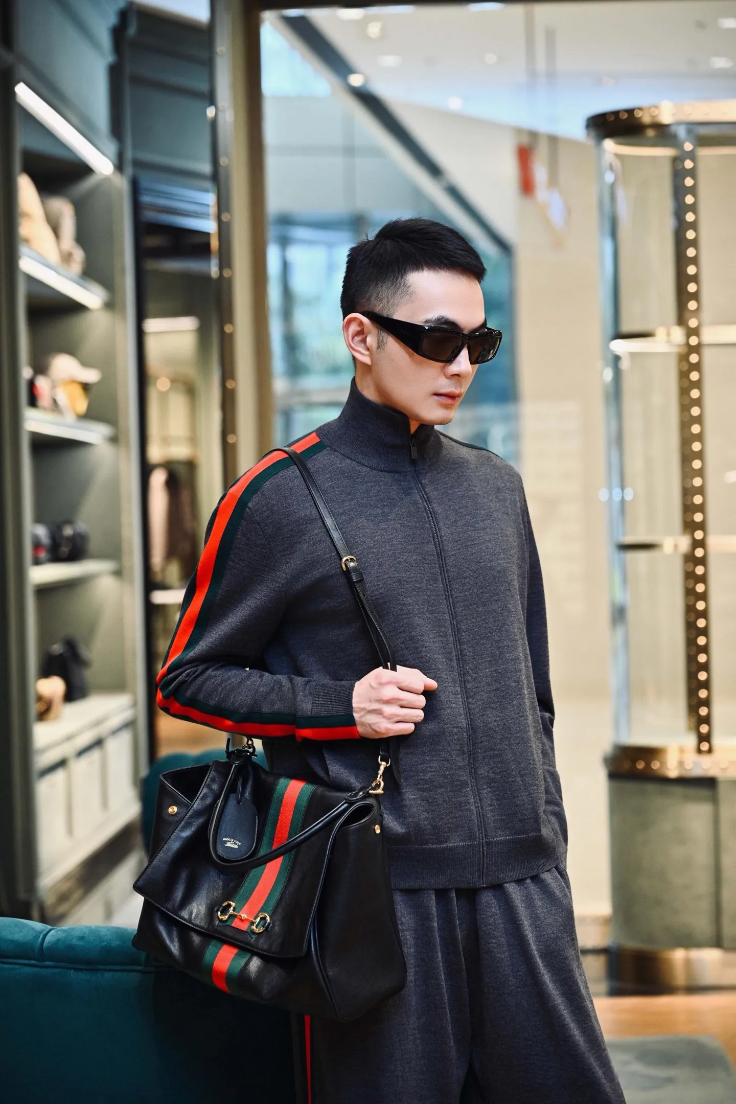 Gucci/Gucci red and green webbing wool suit trousers