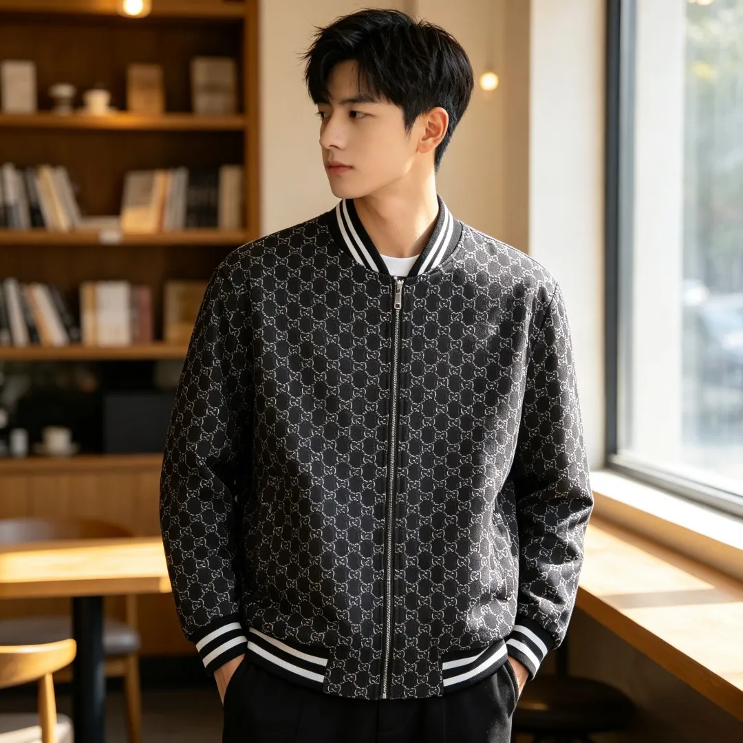 Gucci/Gucci all-over old flower jacquard baseball jacket with embroidered badge on the back