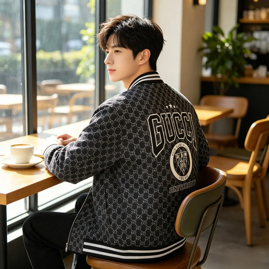 Gucci/Gucci all-over old flower jacquard baseball jacket with embroidered badge on the back