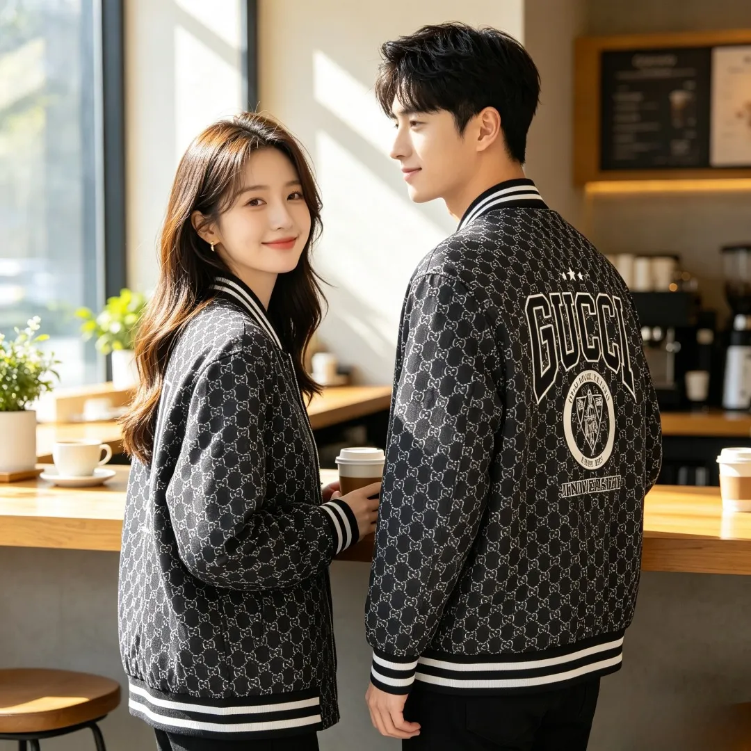Gucci/Gucci all-over old flower jacquard baseball jacket with embroidered badge on the back