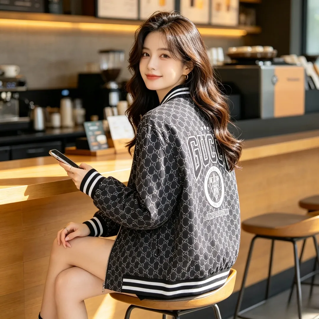 Gucci/Gucci all-over old flower jacquard baseball jacket with embroidered badge on the back