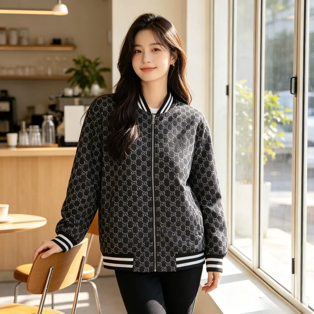 Gucci/Gucci all-over old flower jacquard baseball jacket with embroidered badge on the back