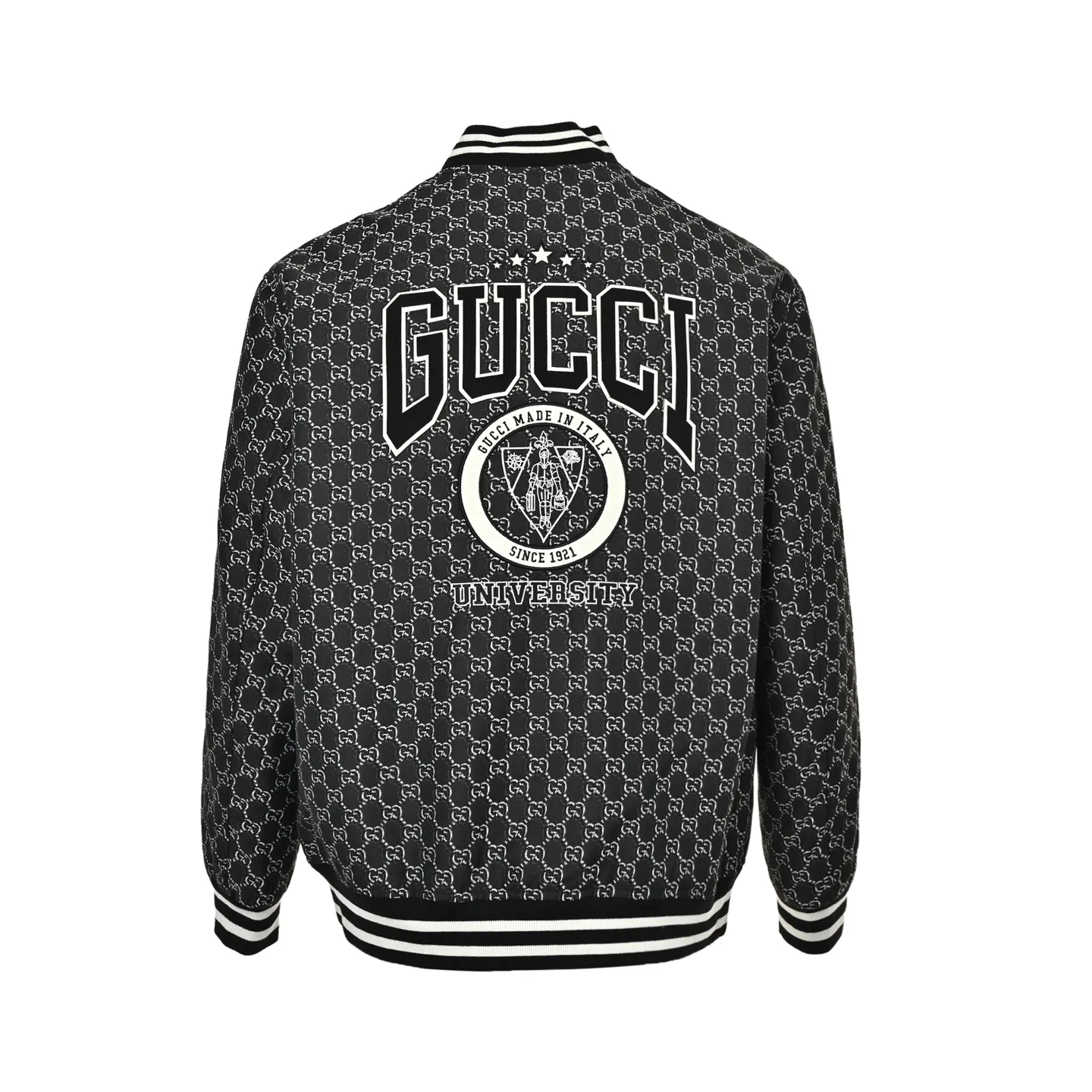 Gucci/Gucci all-over old flower jacquard baseball jacket with embroidered badge on the back