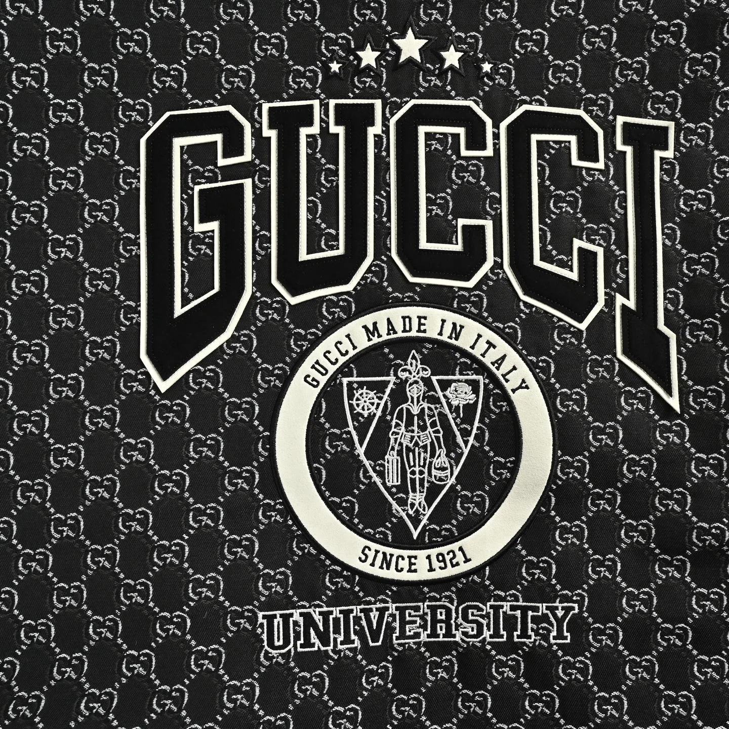 Gucci/Gucci all-over old flower jacquard baseball jacket with embroidered badge on the back